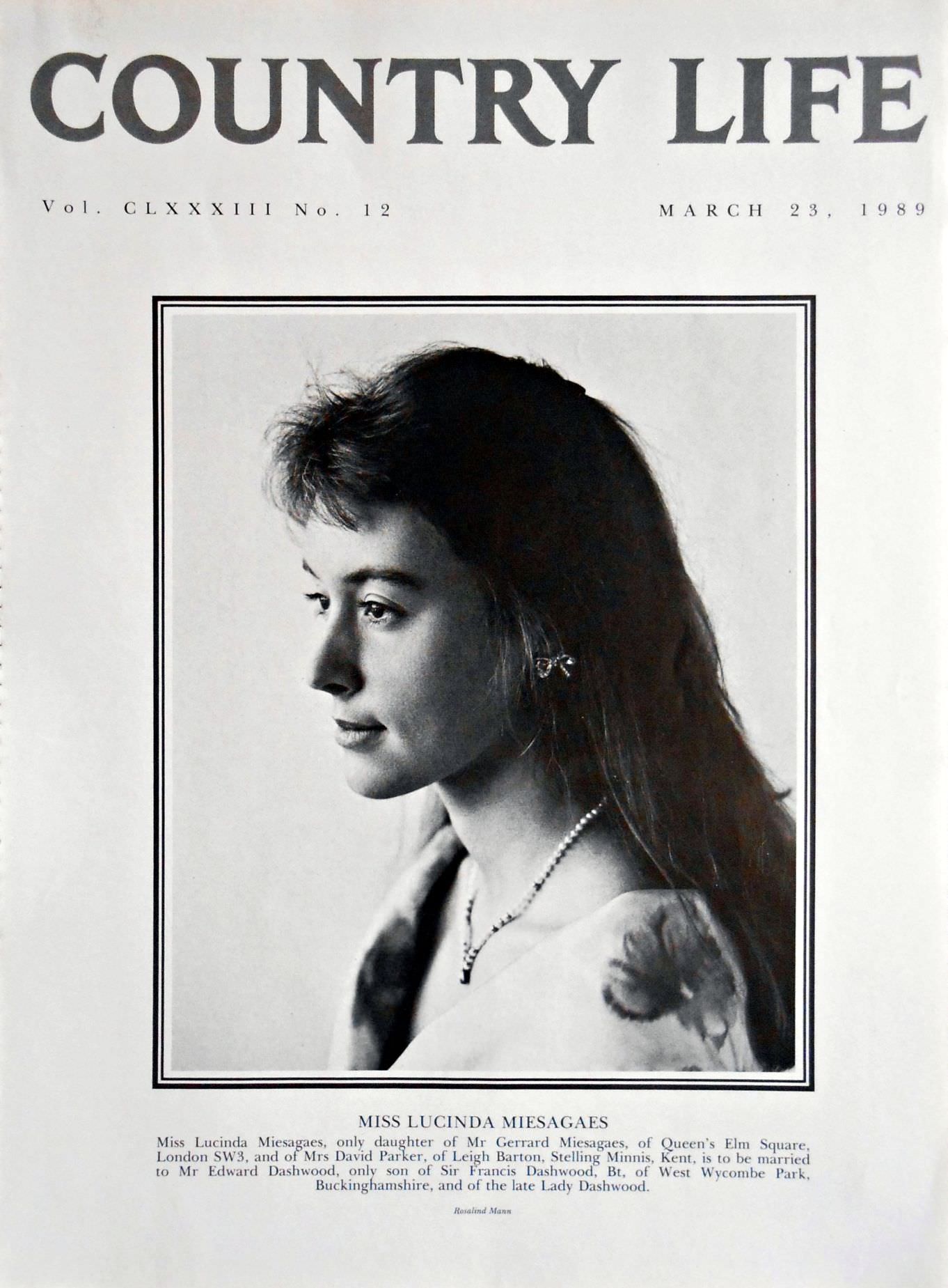 Miss Lucinda Miesagaes Country Life Magazine Portrait March 23, 1989 Vol. CLXXXIII No. 12