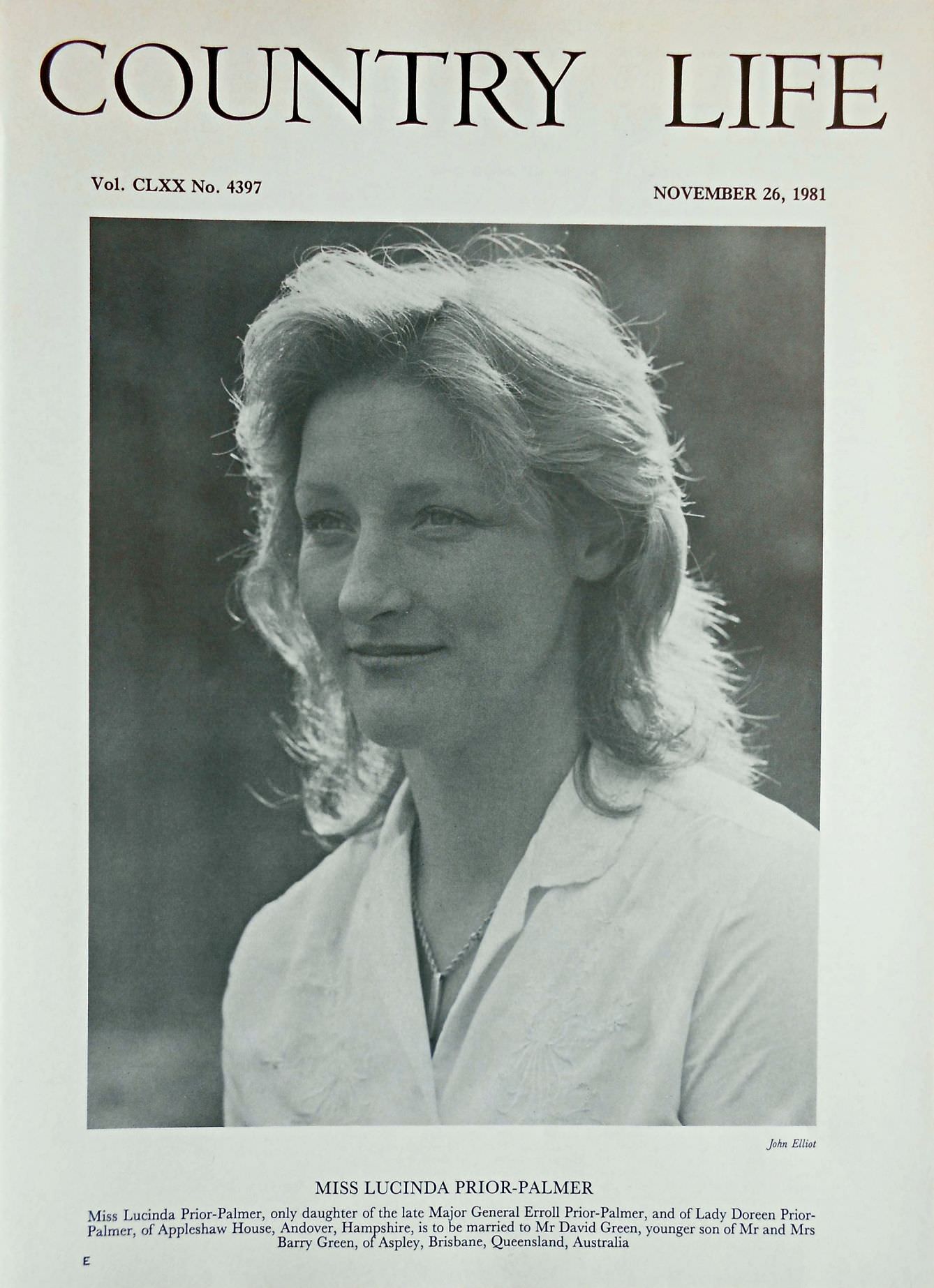 Miss Lucinda Prior-Palmer Country Life Magazine Portrait November 26, 1981  Vol. CLXX No. 4397