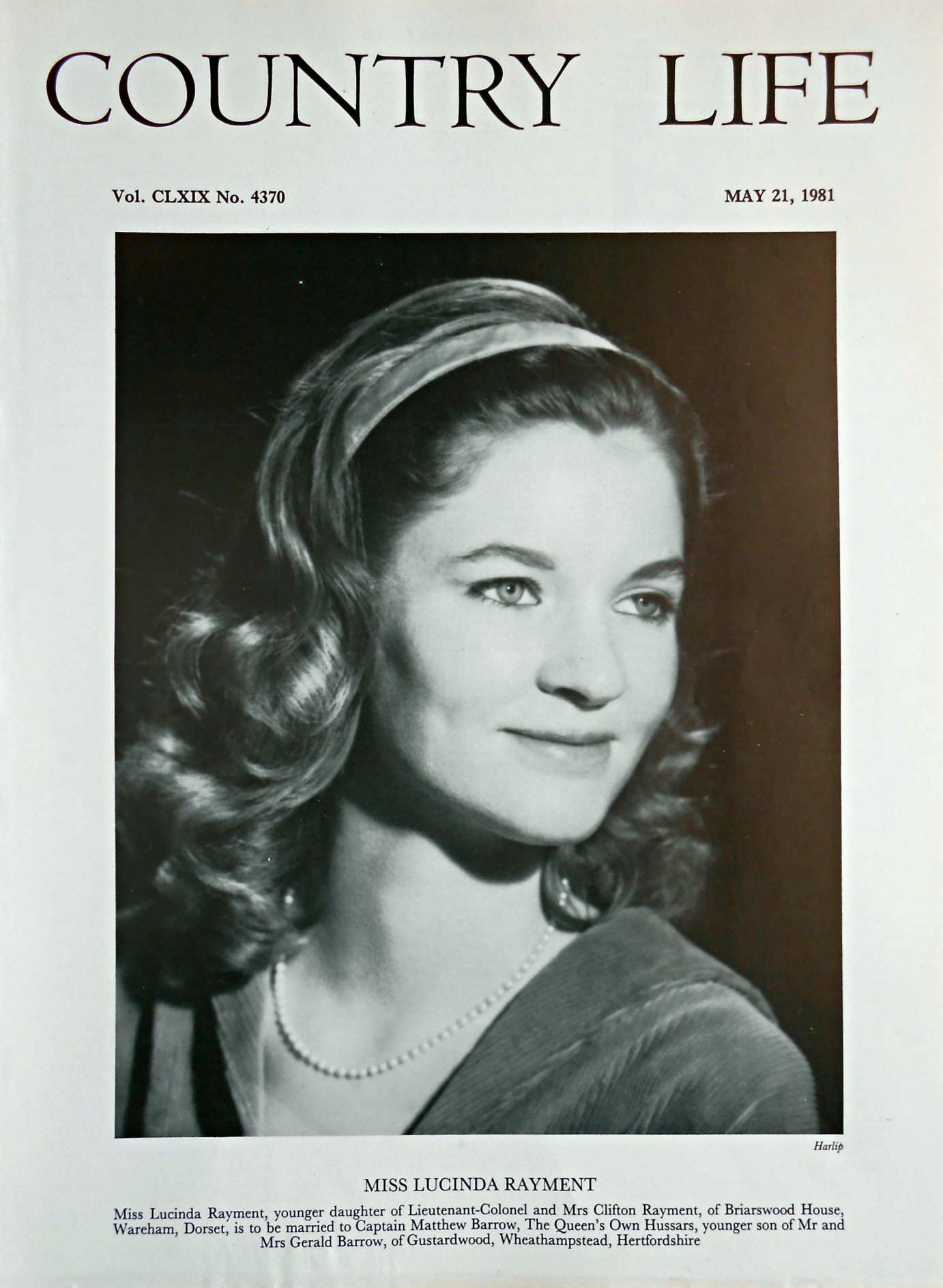Miss Lucinda Rayment Country Life Magazine Portrait May 21, 1981 Vol. CLXIX No. 4370