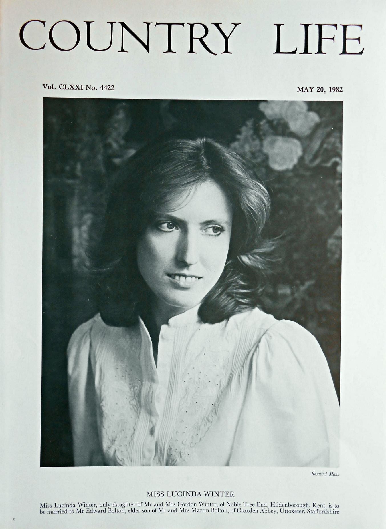 Miss Lucinda Winter Country Life Magazine Portrait May 20, 1982 Vol. CLXXI No. 4422