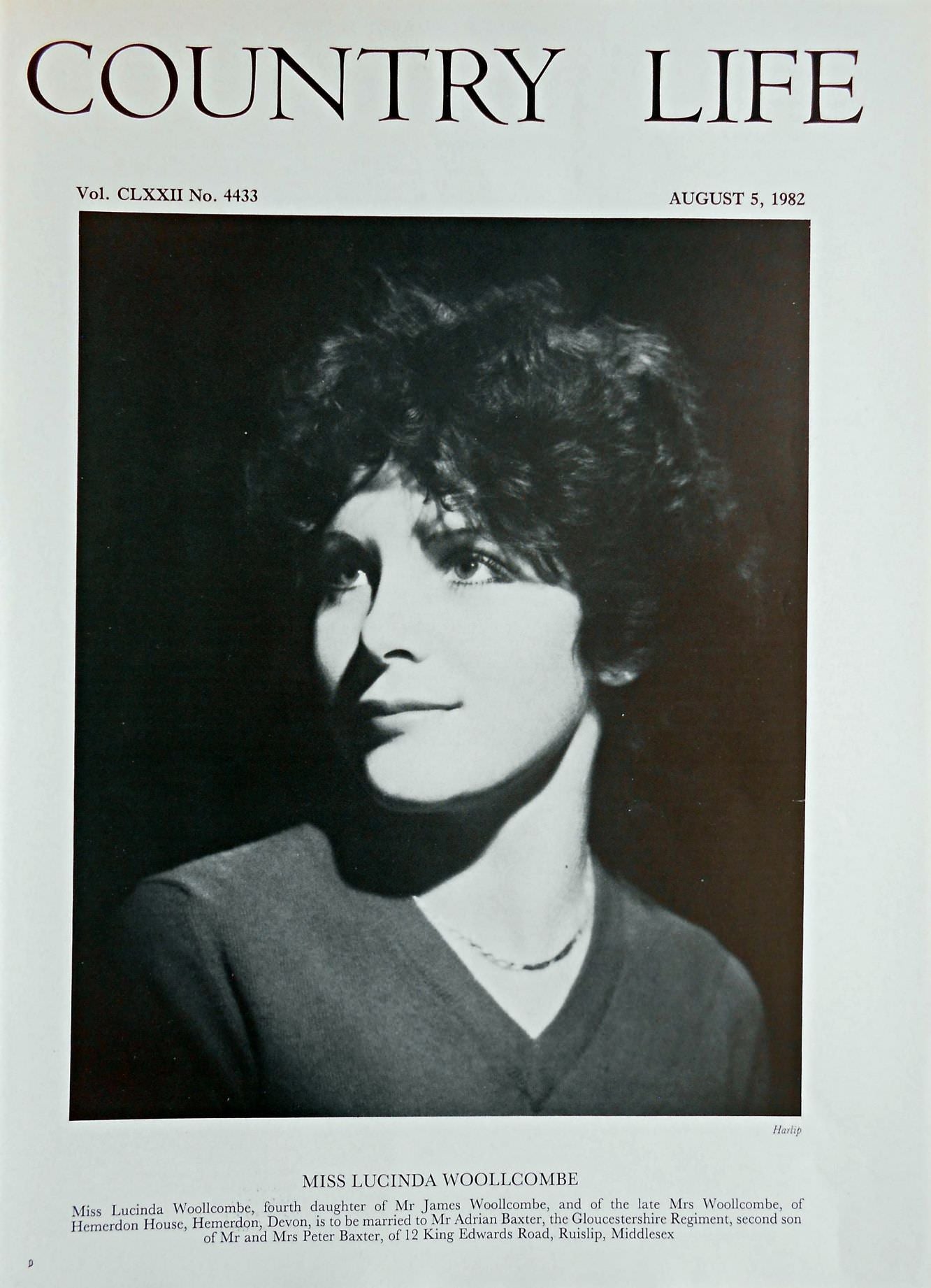 Miss Lucinda Woollcombe Country Life Magazine Portrait August 5, 1982 Vol. CLXXII No. 4433