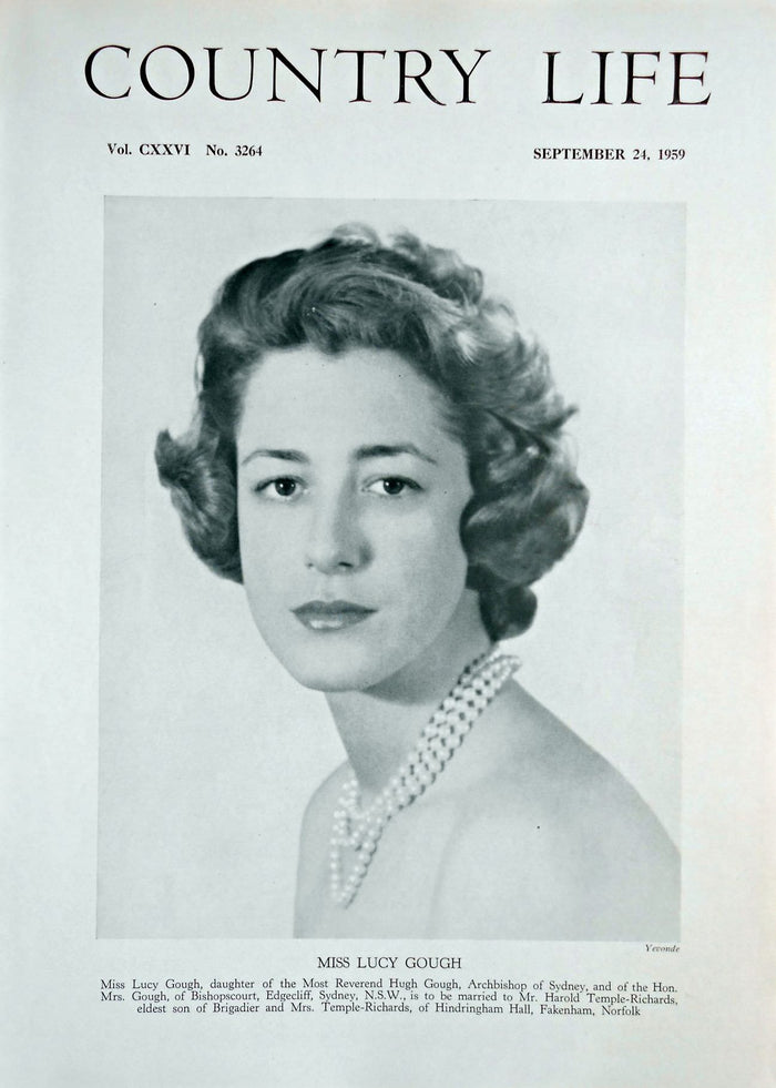 Miss Lucy Gough Country Life Magazine Portrait September 24, 1959 Vol. CXXVI No. 3264