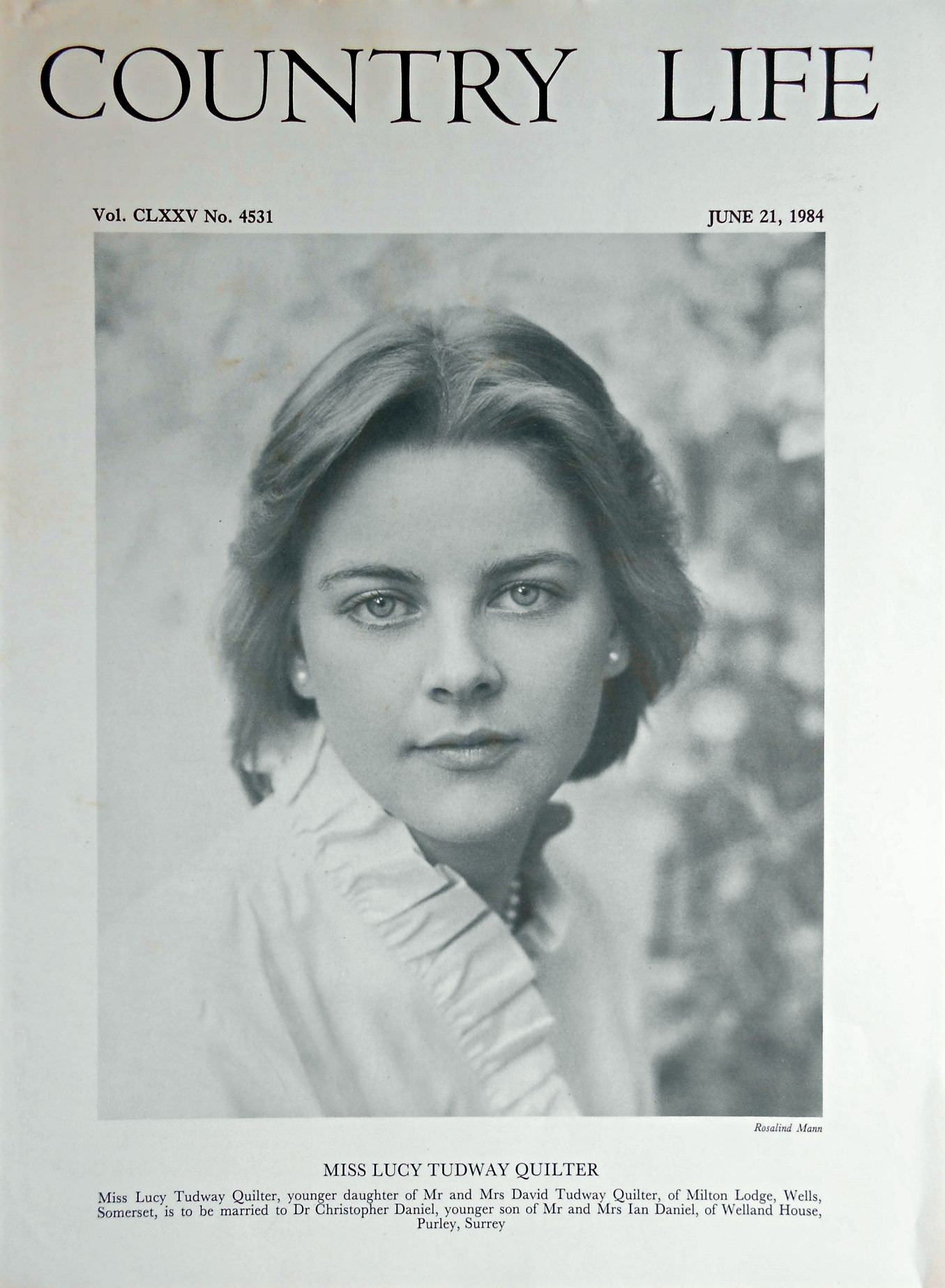 Miss Lucy Tudway Quilter Country Life Magazine Portrait June 21, 1984 Vol. CLXXV No. 4531