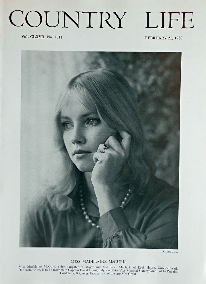 Miss Madelaine McGurk Country Life Magazine Portrait February 21, 1980 Vol. CLXVII No. 4311