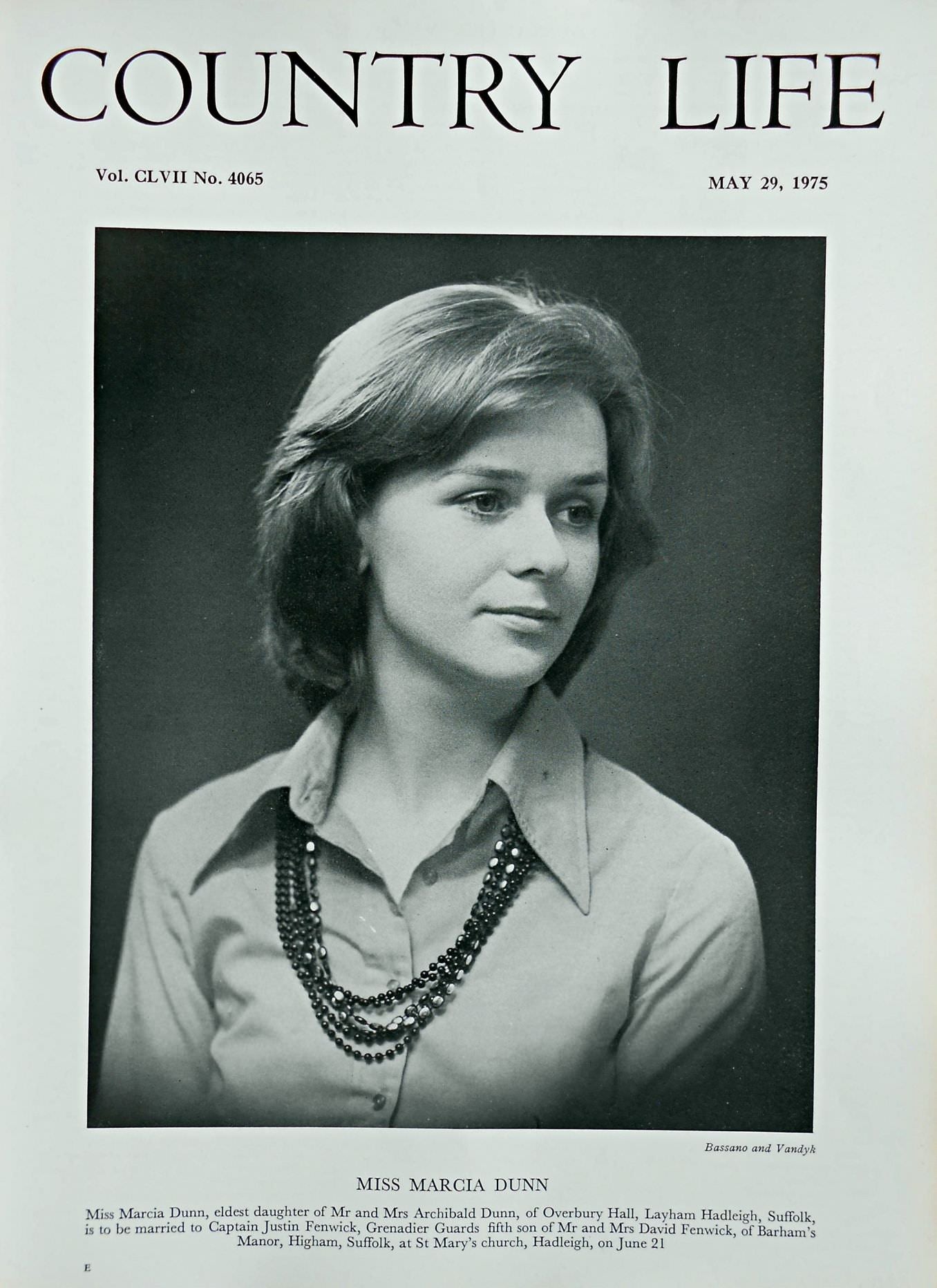Miss Marcia Dunn Country Life Magazine Portrait May 29, 1975 Vol. CLVII No. 4065 - Copy