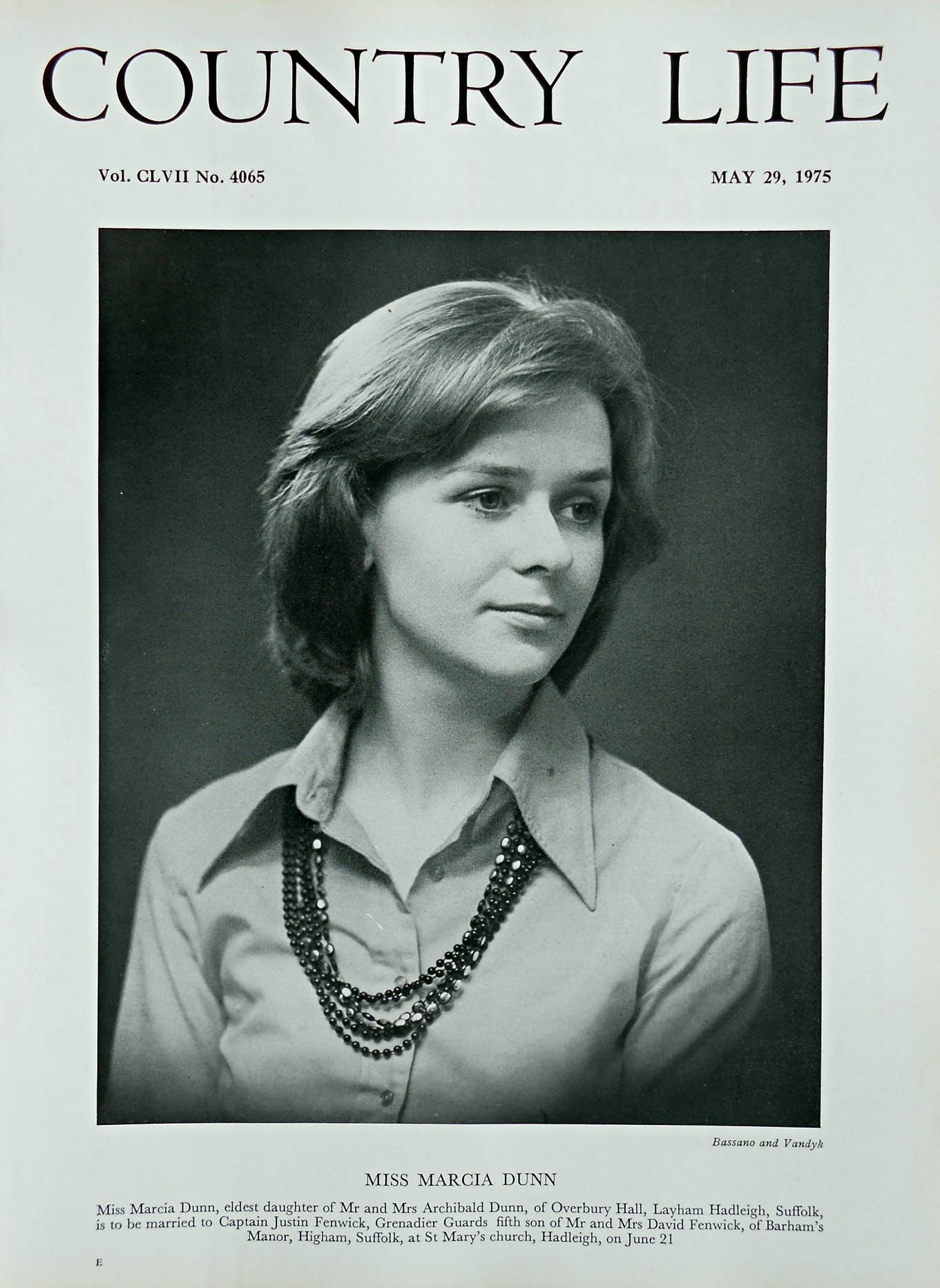 Miss Marcia Dunn Country Life Magazine Portrait May 29, 1975 Vol. CLVII No. 4065