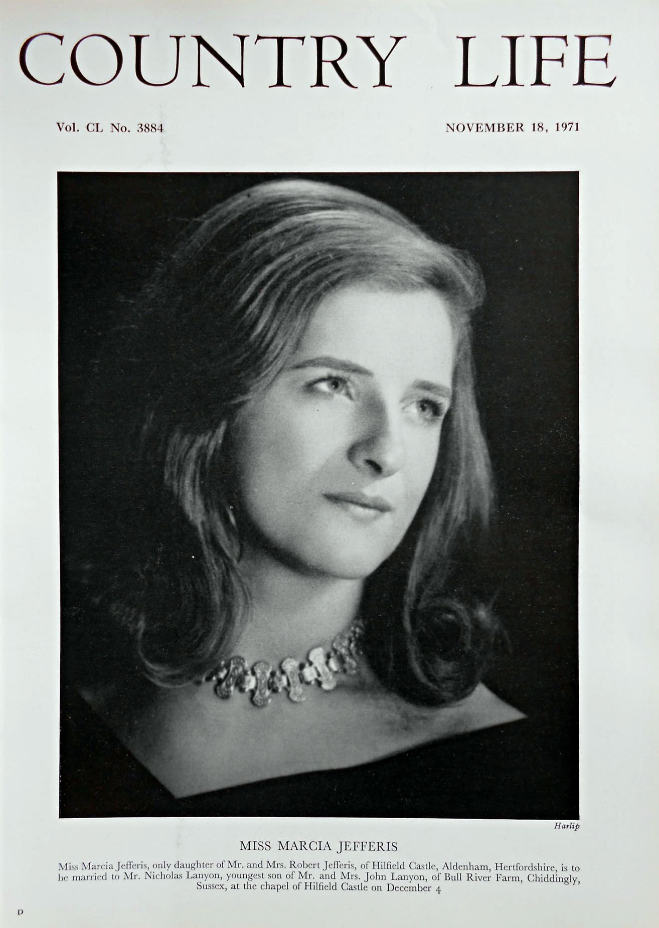 Miss Marcia Jefferis Country Life Magazine Portrait November 18, 1971 Vol. CL No. 3884