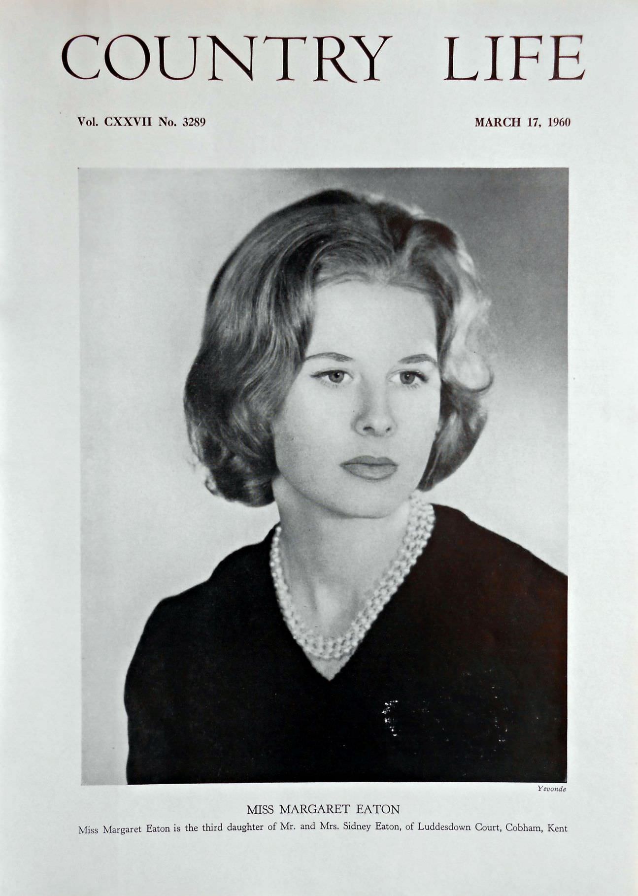 Miss Margaret Eaton Country Life Magazine Portrait March 17, 1960 Vol. CXXVII No. 3289