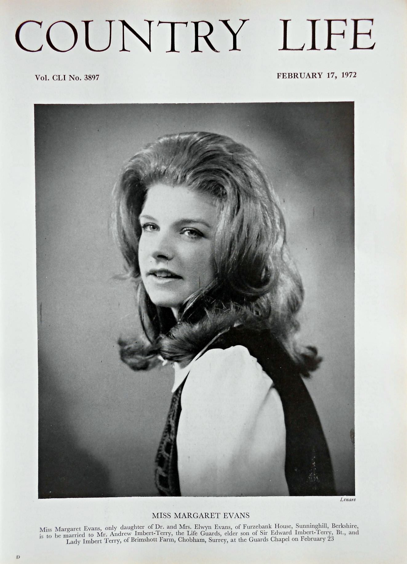 Miss Margaret Evans Country Life Magazine Portrait February 17, 1972 Vol. CLI No. 3897