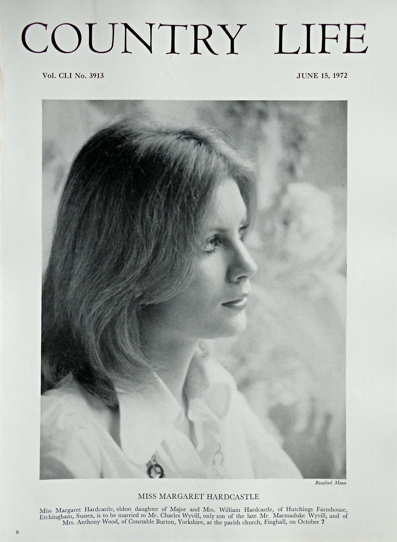 Miss Margaret Hardcastle Country Life Magazine Portrait June 15, 1972 Vol. CLI No. 3913