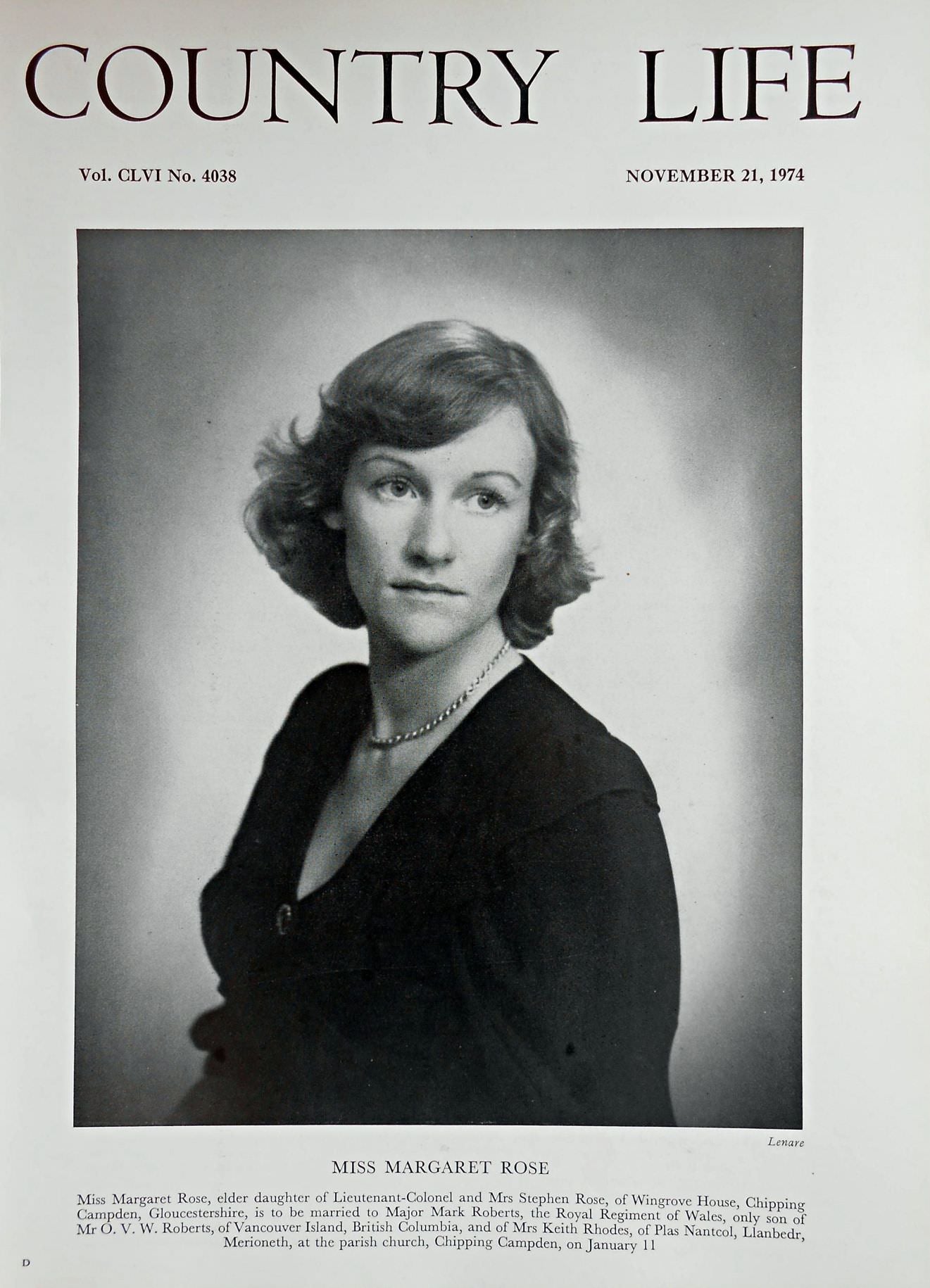 Miss Margaret Rose Country Life Magazine Portrait November 21, 1974 Vol. CLVI No. 4038