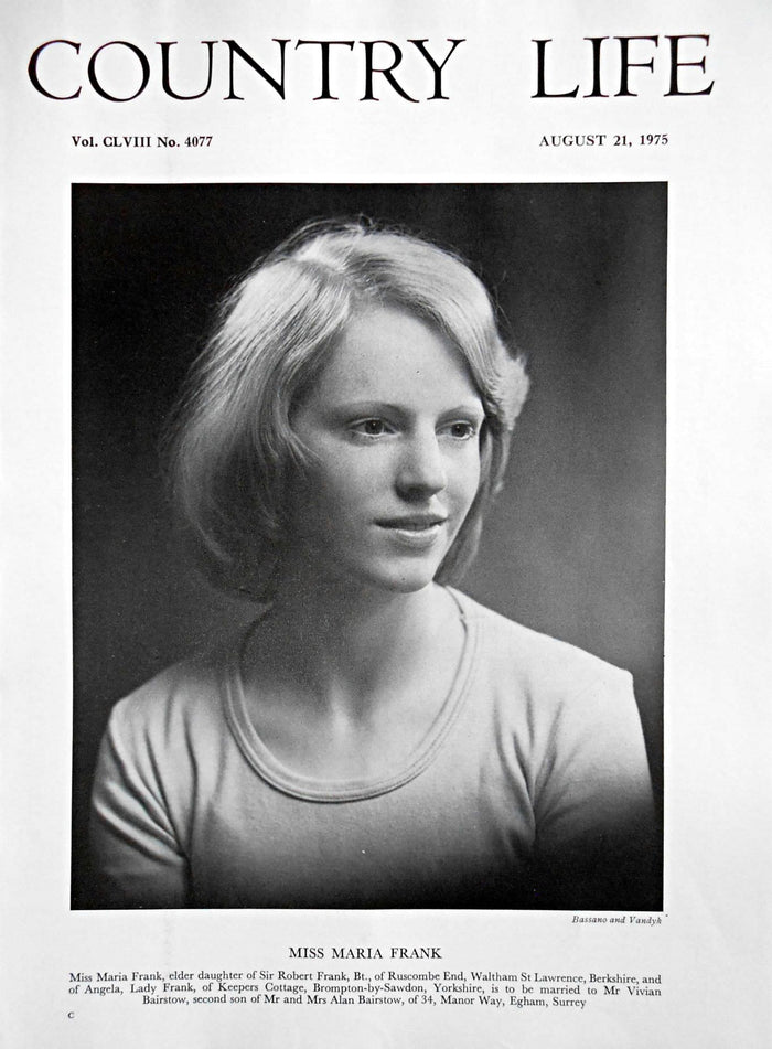 Miss Maria Frank Country Life Magazine Portrait August 21, 1975 Vol. CLVIII No. 4077