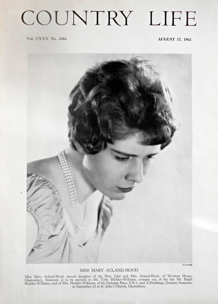 Miss Mary Acland-Hood Country Life Magazine Portrait August 17, 1961 Vol. CXXX No. 3363
