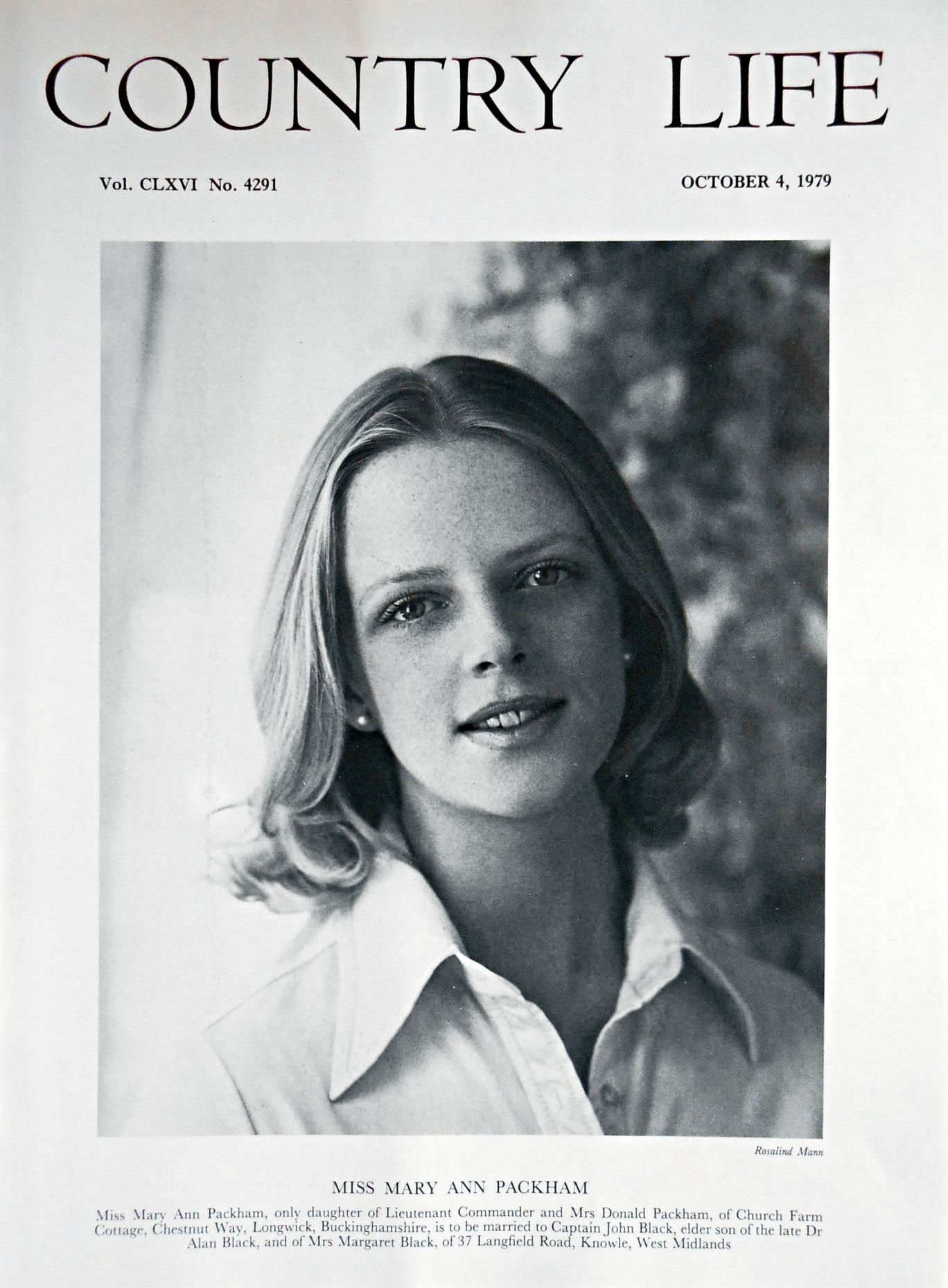 Miss Mary Ann Packham Country Life Magazine Portrait October 4, 1979 Vol. CLXVI No. 4291