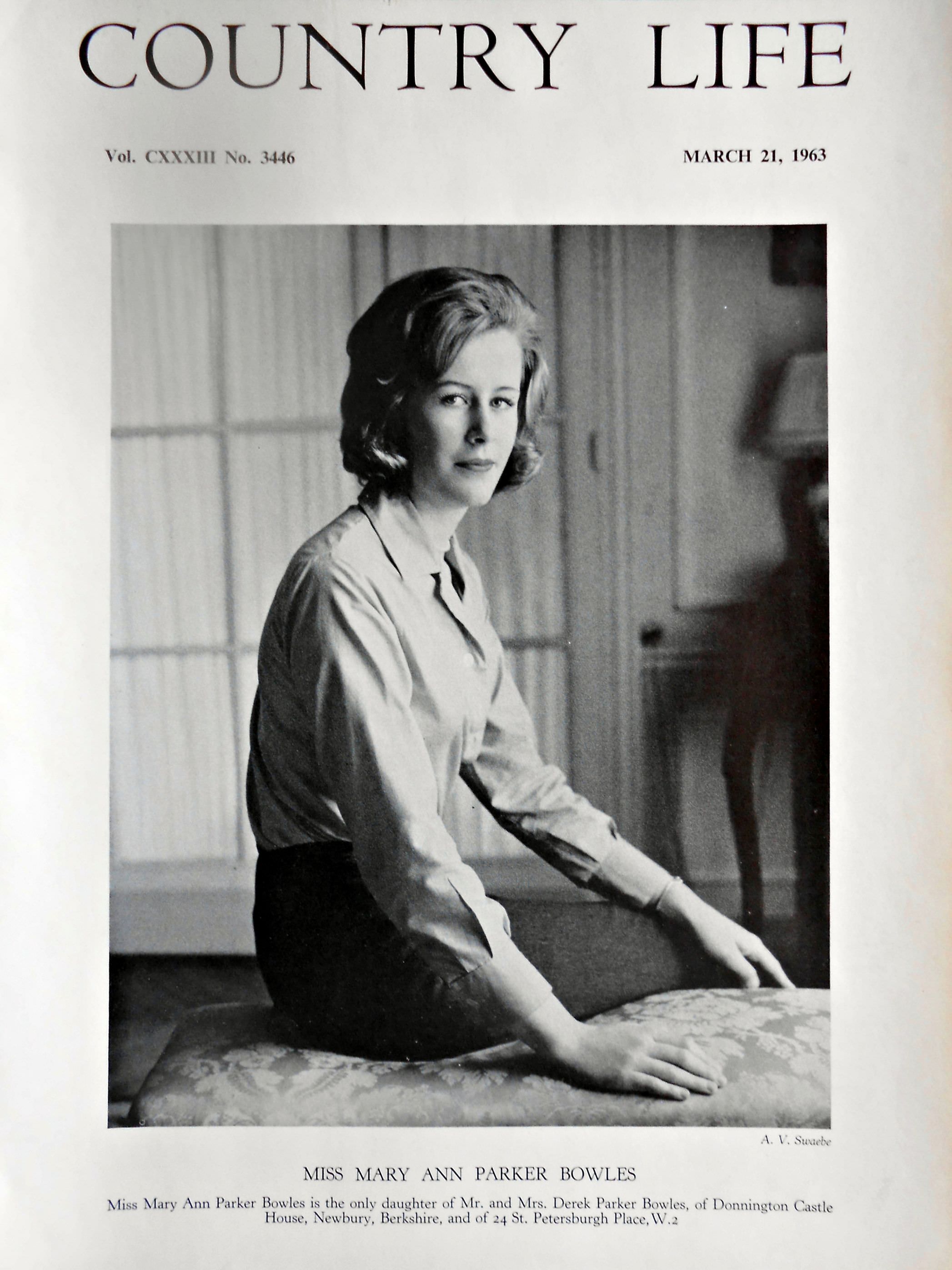 Miss Mary Ann Parker Bowles Country Life Magazine Portrait March 21, 1963 Vol. CXXXIII No. 3446