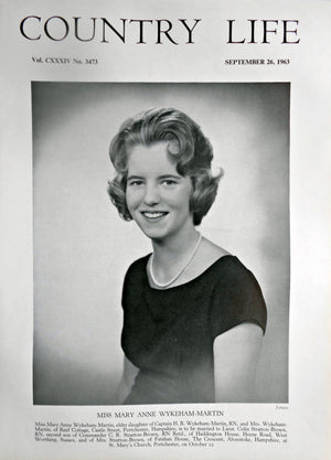 Miss Mary Anne Wykehum-Martin Country Life Magazine Portrait September 26, 1963 Vol. CXXXIV No. 3473 - Copy
