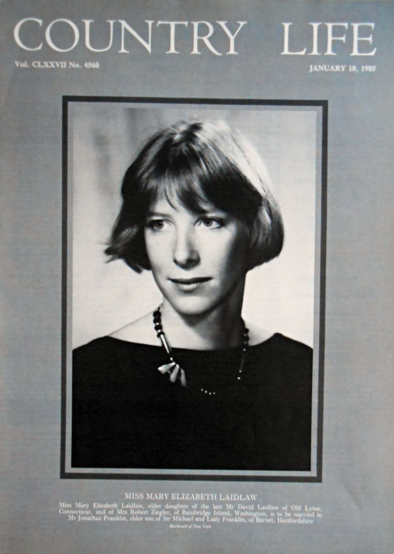 Miss Mary Elizabeth Laidlaw Country Life Magazine Portrait January 10, 1985 Vol. CLXXVII No. 4560