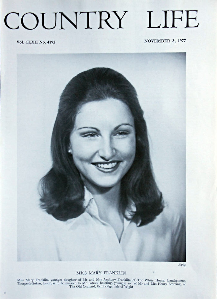 Miss Mary Franklin Country Life Magazine Portrait November 3, 1977 Vol. CLXII No. 4192