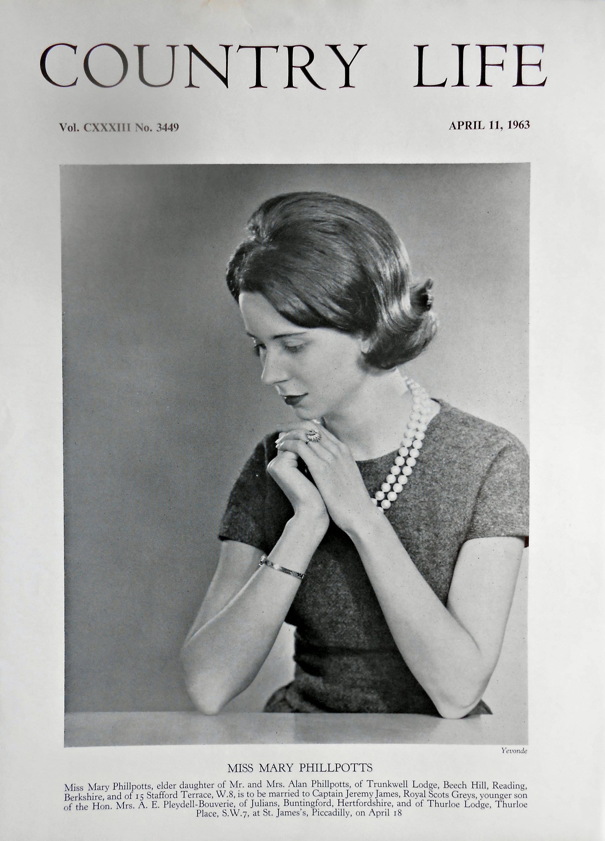 Miss Mary Phillpotts Country Life Magazine Portrait April 11, 1963 Vol. CXXXIII No. 3449