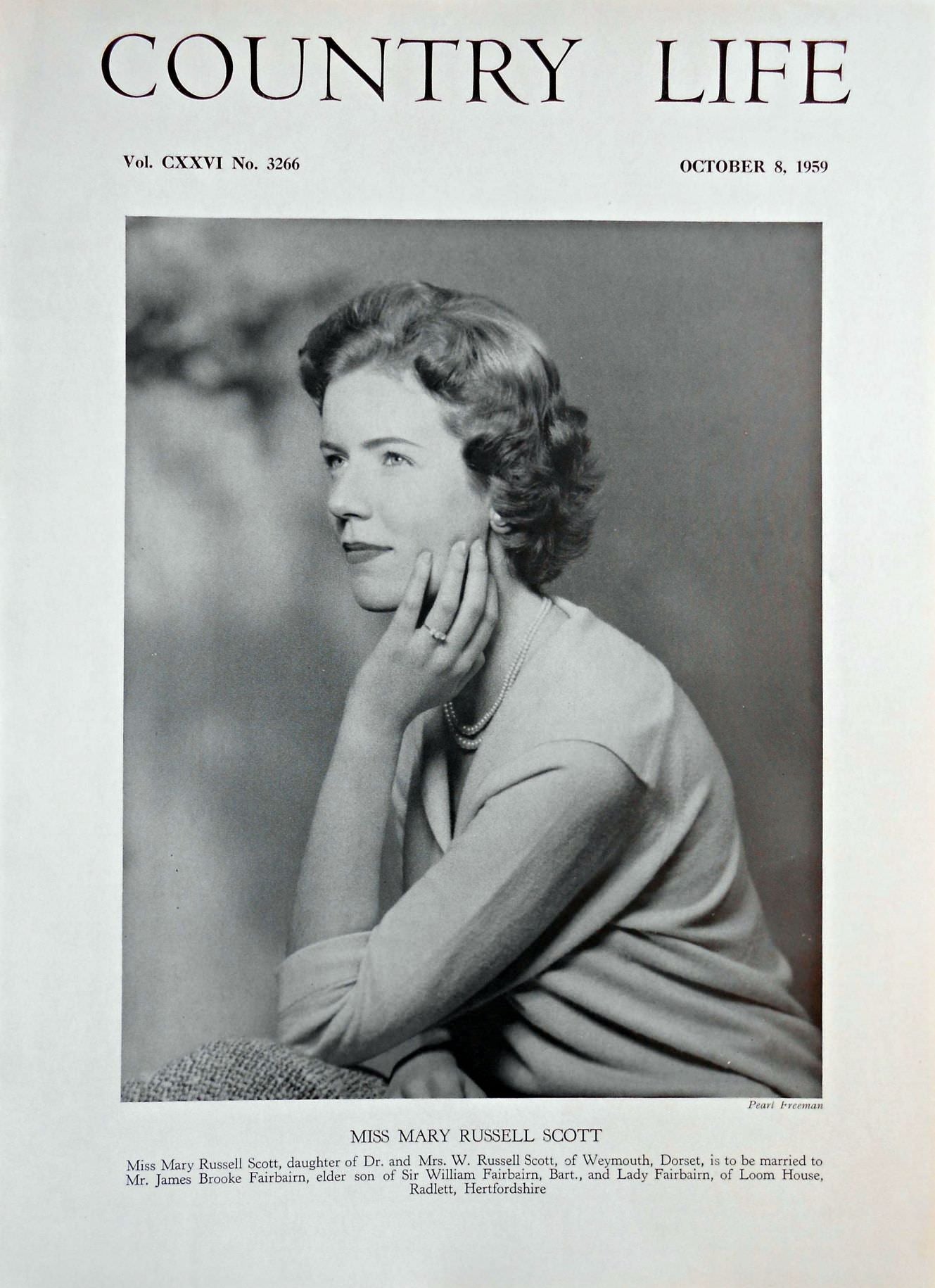 Miss Mary Russell Scott Country Life Magazine Portrait October 8, 1959 Vol. CXXVI No. 3266