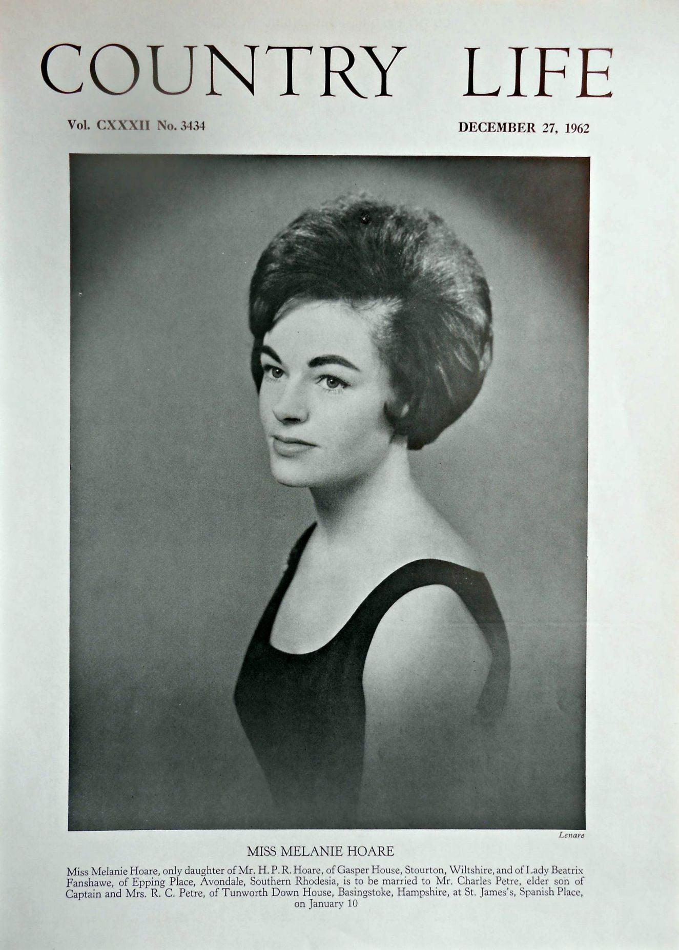 Miss Melanie Hoare Country Life Magazine Portrait December 27, 1962 Vol. CXXXII No. 3434 - Copy