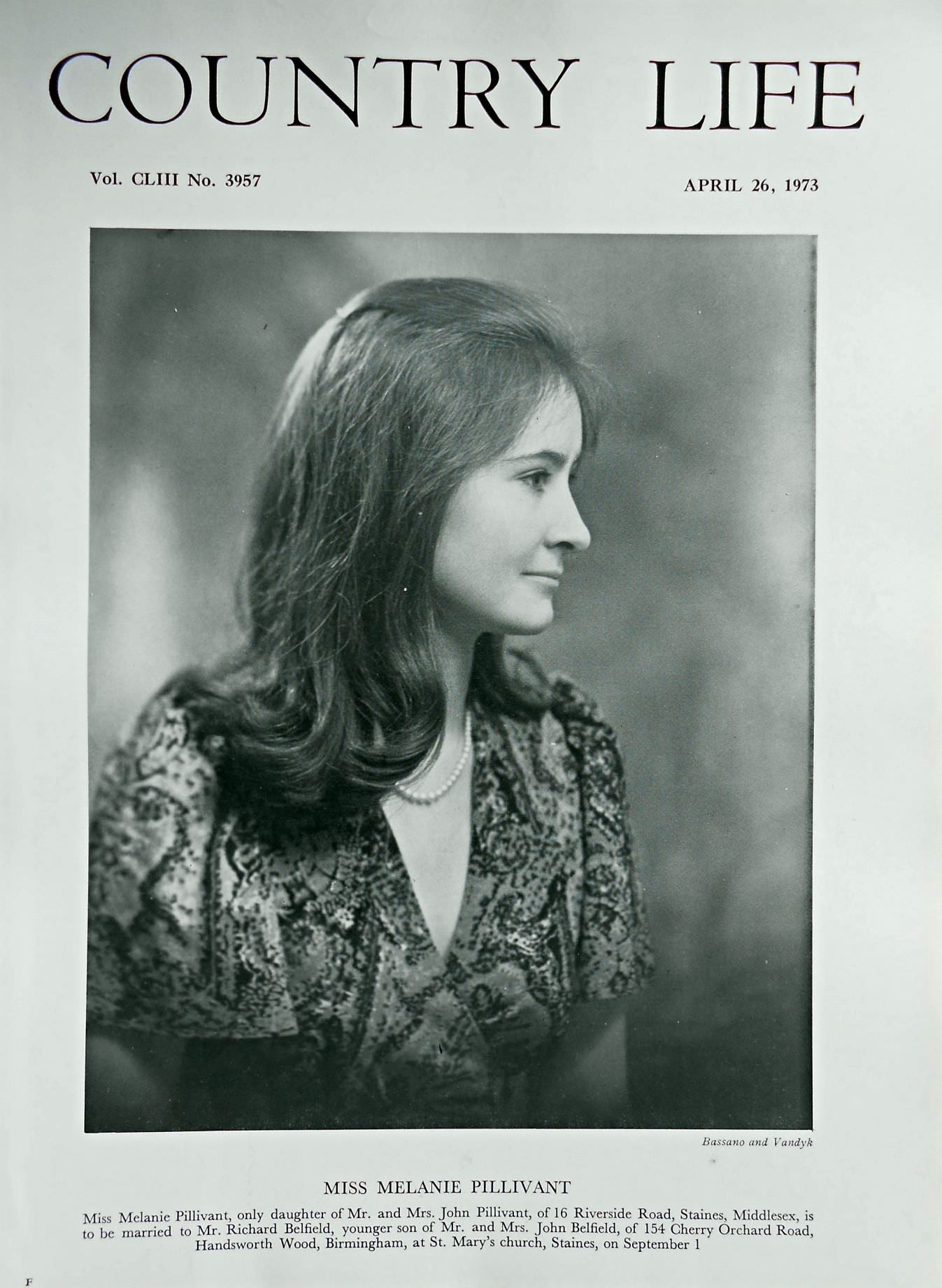 Miss Melanie Pillivant Country Life Magazine Portrait April 26, 1973 Vol. CLIII No. 3957