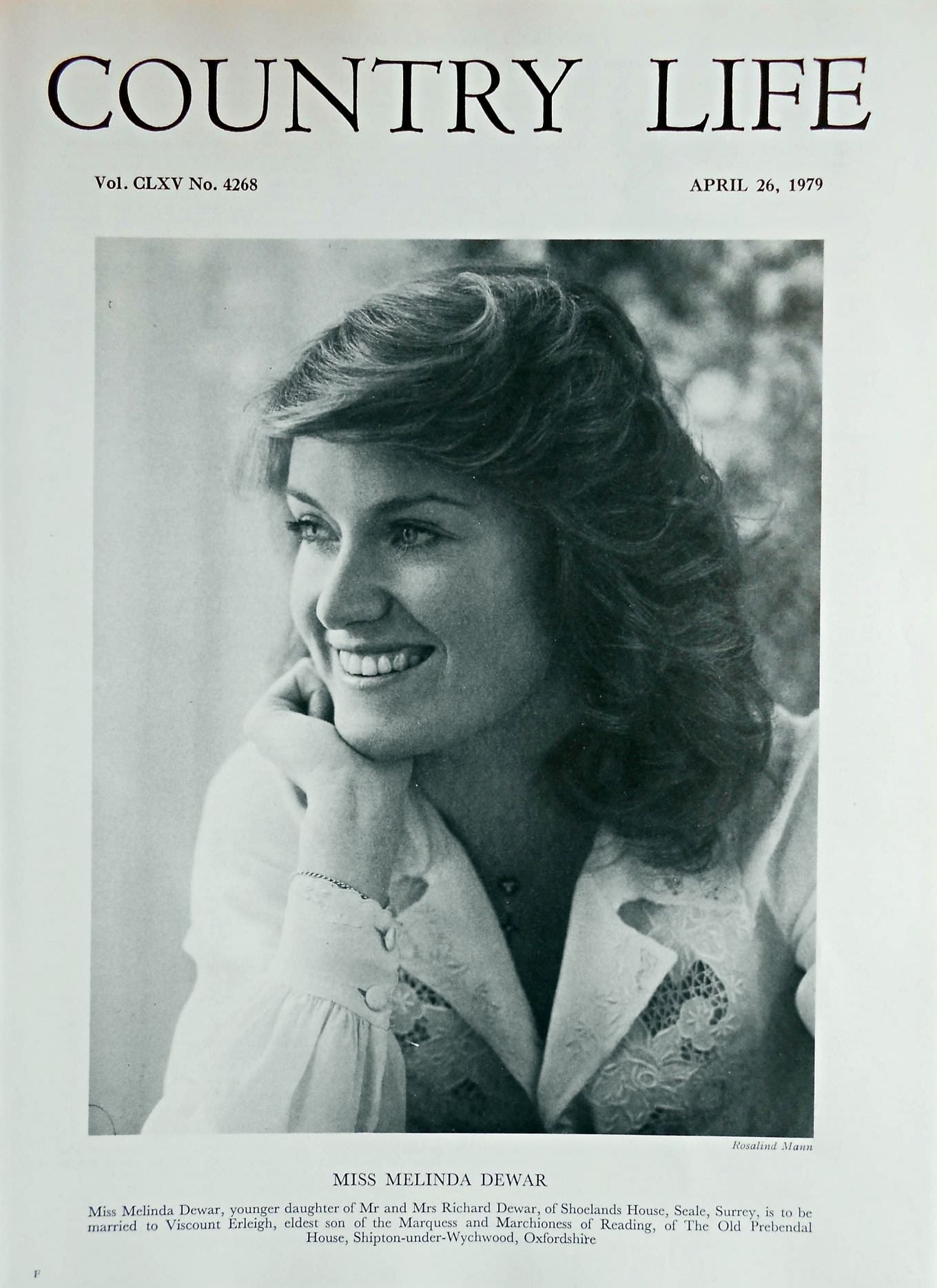 Miss Melinda Dewar Country Life Magazine Portrait April 26, 1979 Vol ...