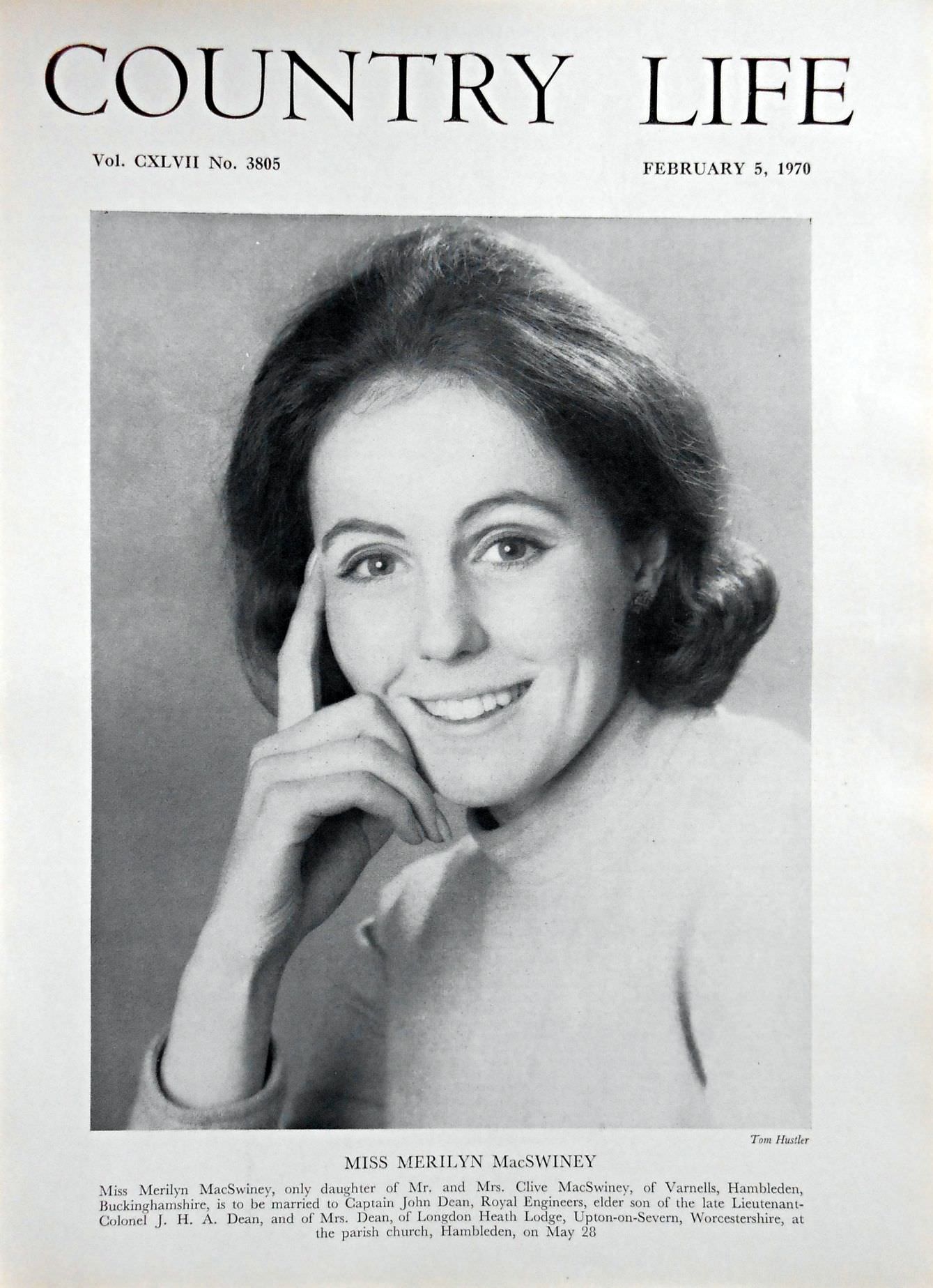 Miss Merilyn MacSwiney Country Life Magazine Portrait February 5, 1970 Vol. CXLVII No. 3805