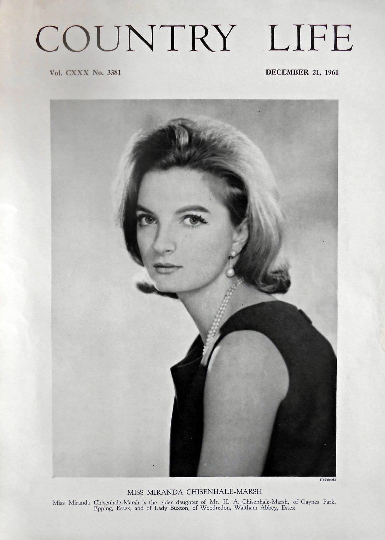 Miss Miranda Chisenhale-Marsh Country Life Magazine Portrait December 21, 1961 Vol. CXXX No. 3381 - Copy