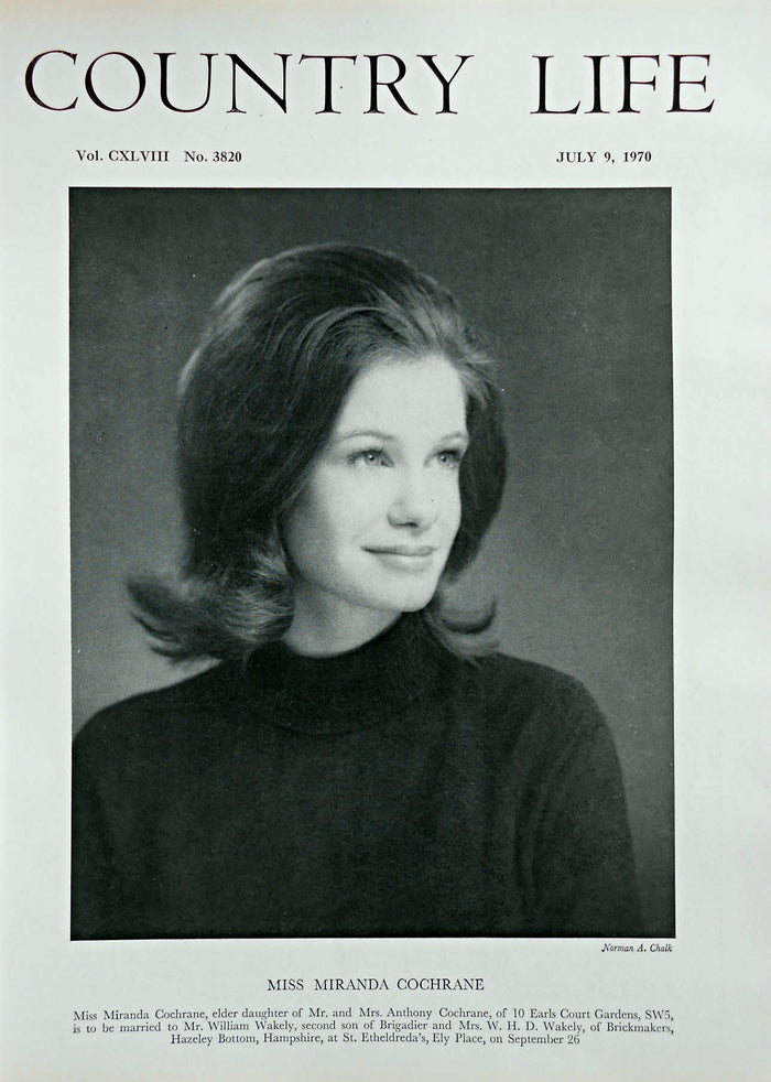 Miss Miranda Cochrane Country Life Magazine Portrait July 9, 1970 Vol. CXLVIII No. 3820