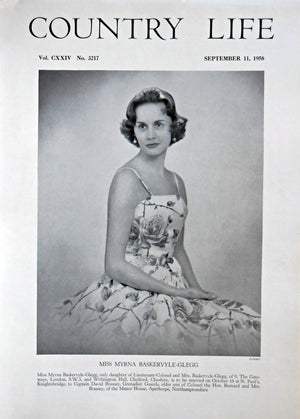 Miss Myrna Baskervyle-Glegg Country Life Magazine Portrait September 11, 1958 Vol. CXXIV No. 3217