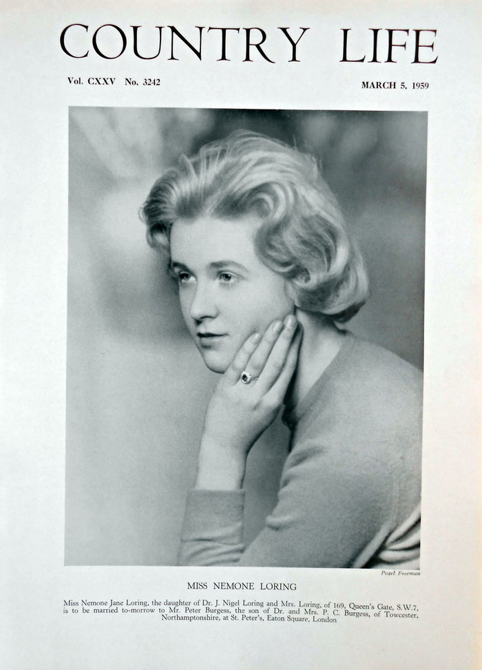 Miss Nemone Jane Loring Country Life Magazine Portrait March 5, 1959 Vol. CXXV No. 3242