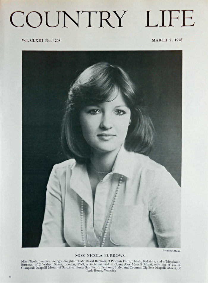 Miss Nicola Burrows Country Life Magazine Portrait March 2, 1978 Vol. CLXIII No. 4208