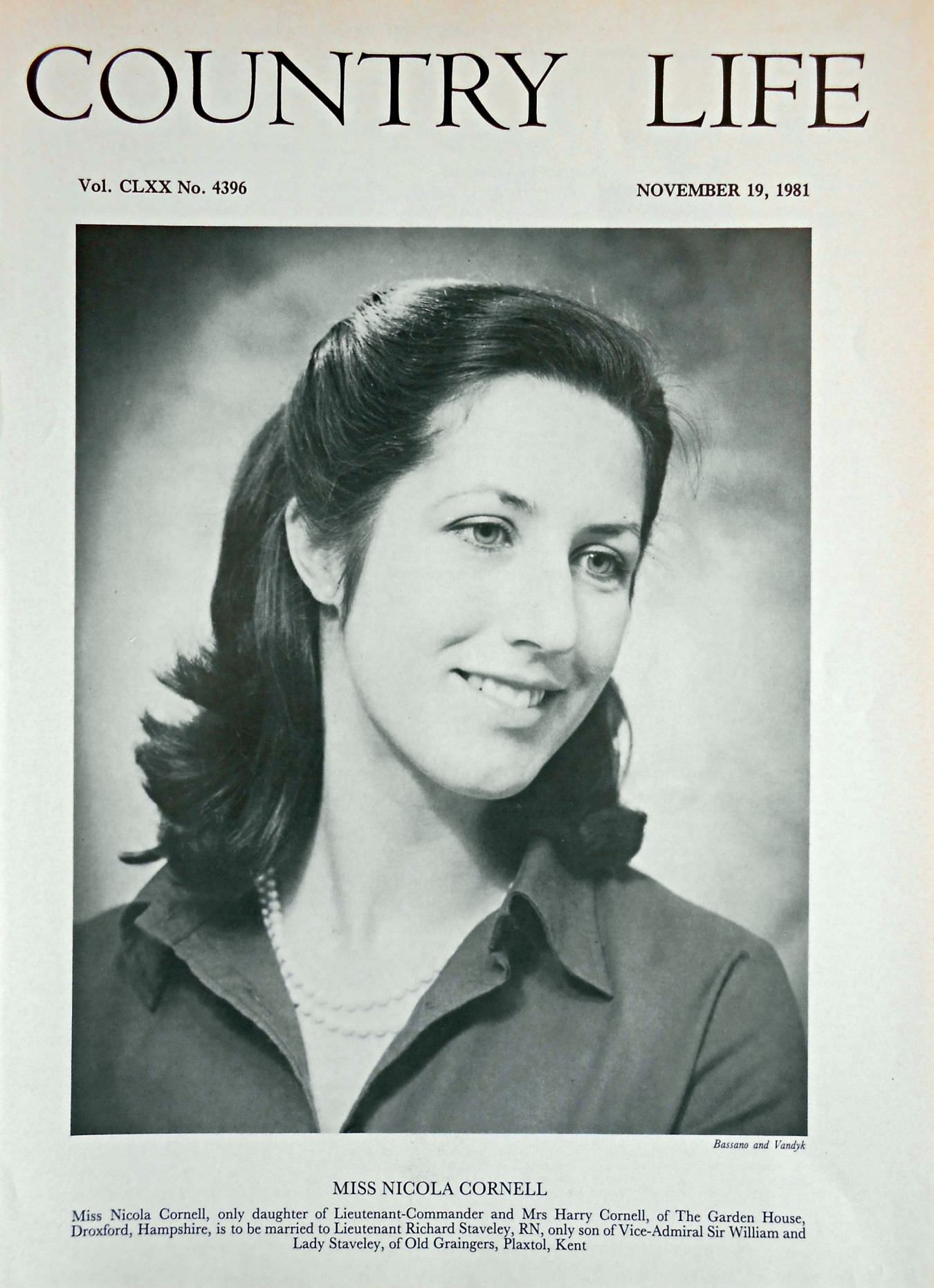 Miss Nicola Cornell Country Life Magazine Portrait November 19, 1981 Vol. CLXX No. 4396