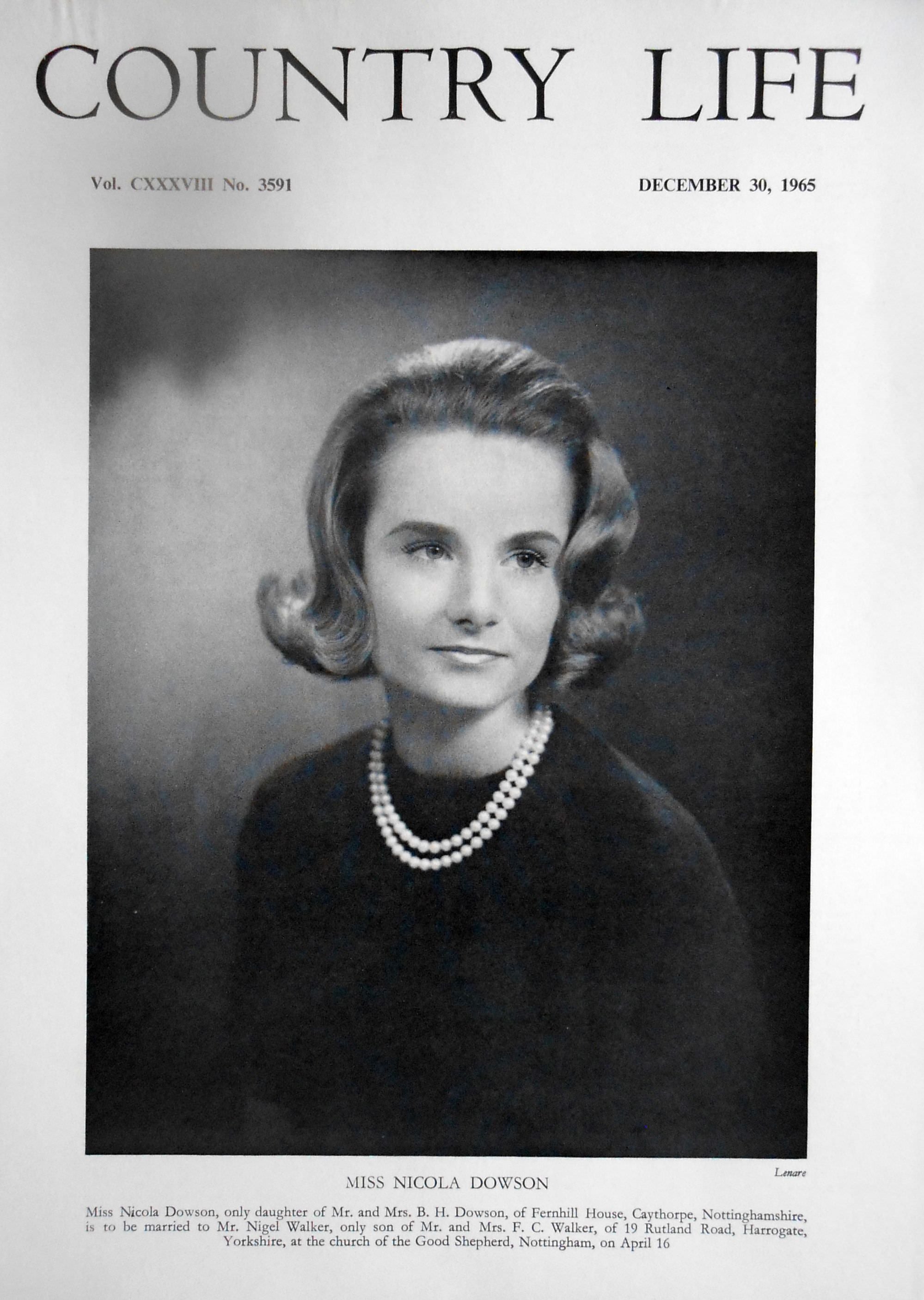 Miss Nicola Dowson Country Life Magazine Portrait December 30, 1966 Vol. CXXXVIII No. 3591