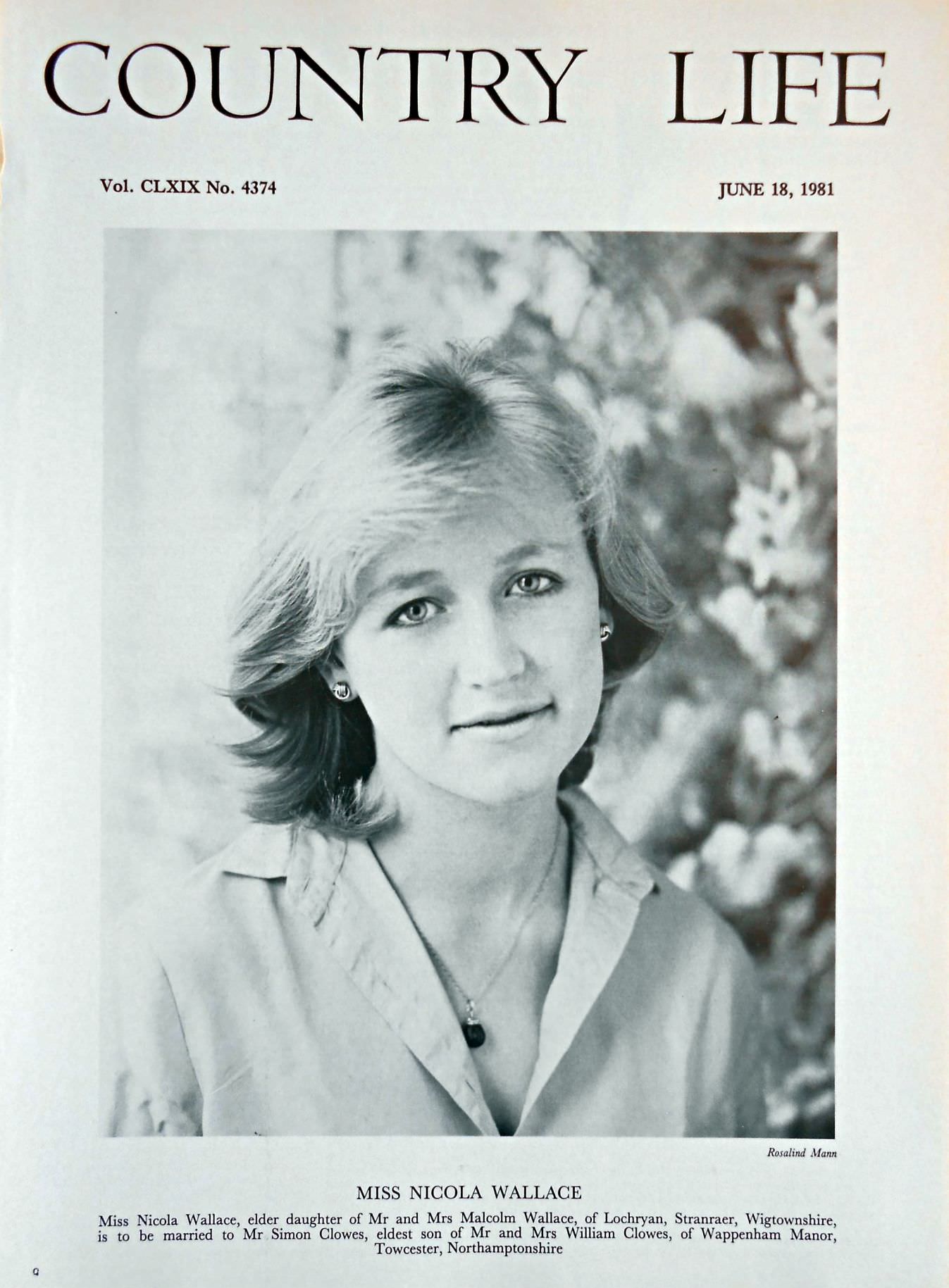 Miss Nicola Wallace Country Life Magazine Portrait June 18, 1981 Vol. CLXIX No. 4374 - Copy
