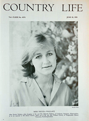 Miss Nicola Wallace Country Life Magazine Portrait June 18, 1981 Vol. CLXIX No. 4374