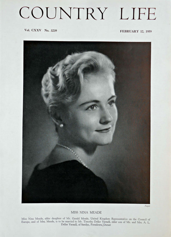 Miss Nina Meade Country Life Magazine Portrait February 12, 1959 Vol. CXXV No. 3239