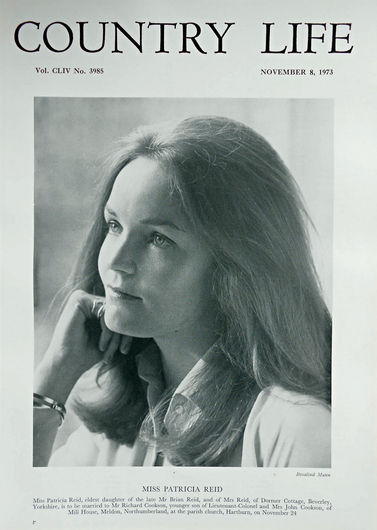 Miss Patricia Reid Country Life Magazine Portrait November 8, 1973 Vol. CLIV No. 3985