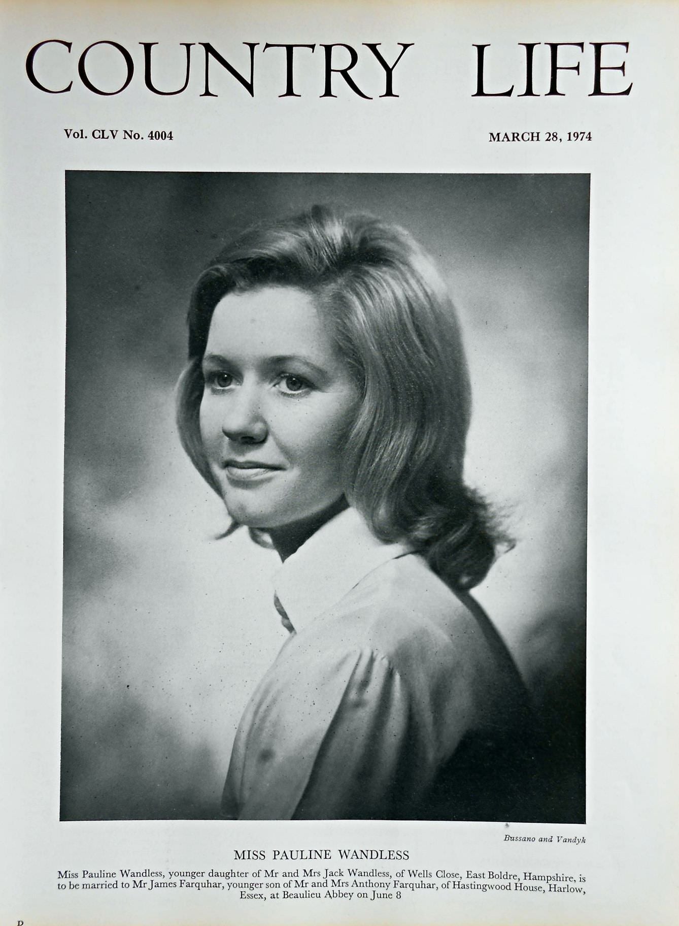 Miss Pauline Wandless Country Life Magazine Portrait March 28, 1974 Vol. CLV No. 4004