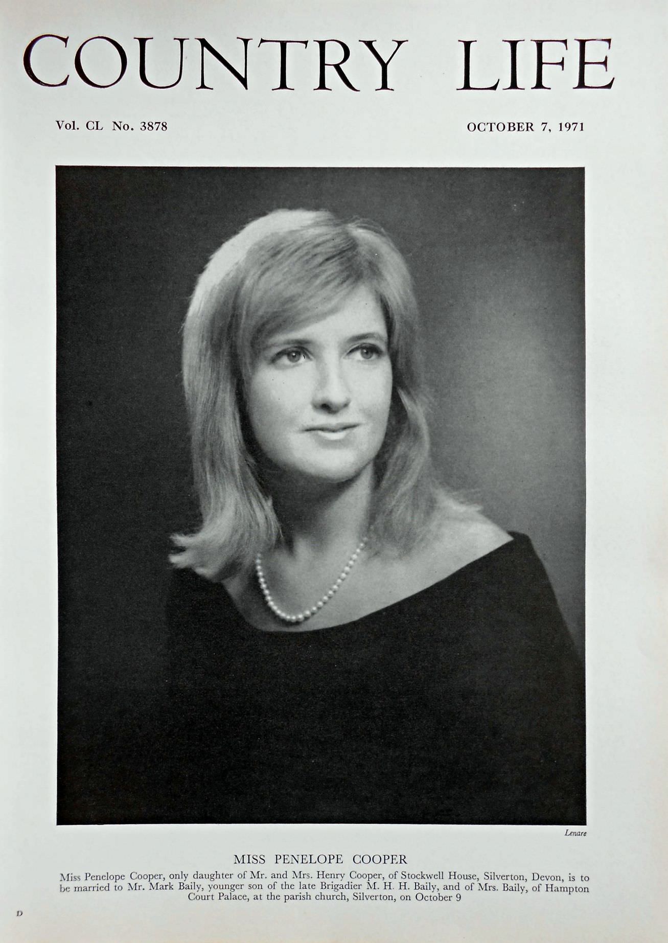 Miss Penelope Cooper Country Life Magazine Portrait October 7, 1971 Vol. CL No. 3878 - Copy