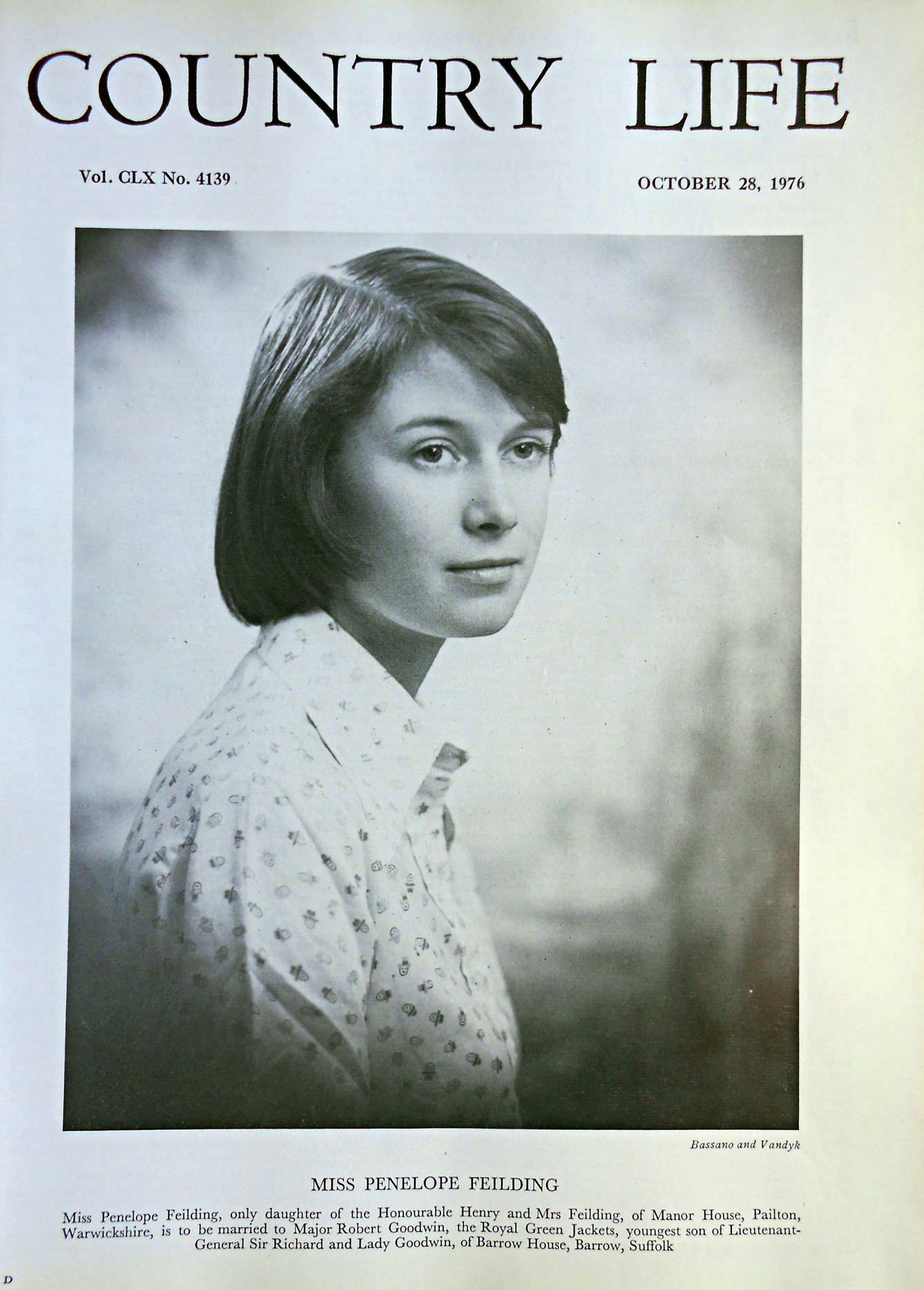 Miss Penelope Feilding Country Life Magazine Portrait October 28, 1976 Vol. CLX No. 4139 - Copy