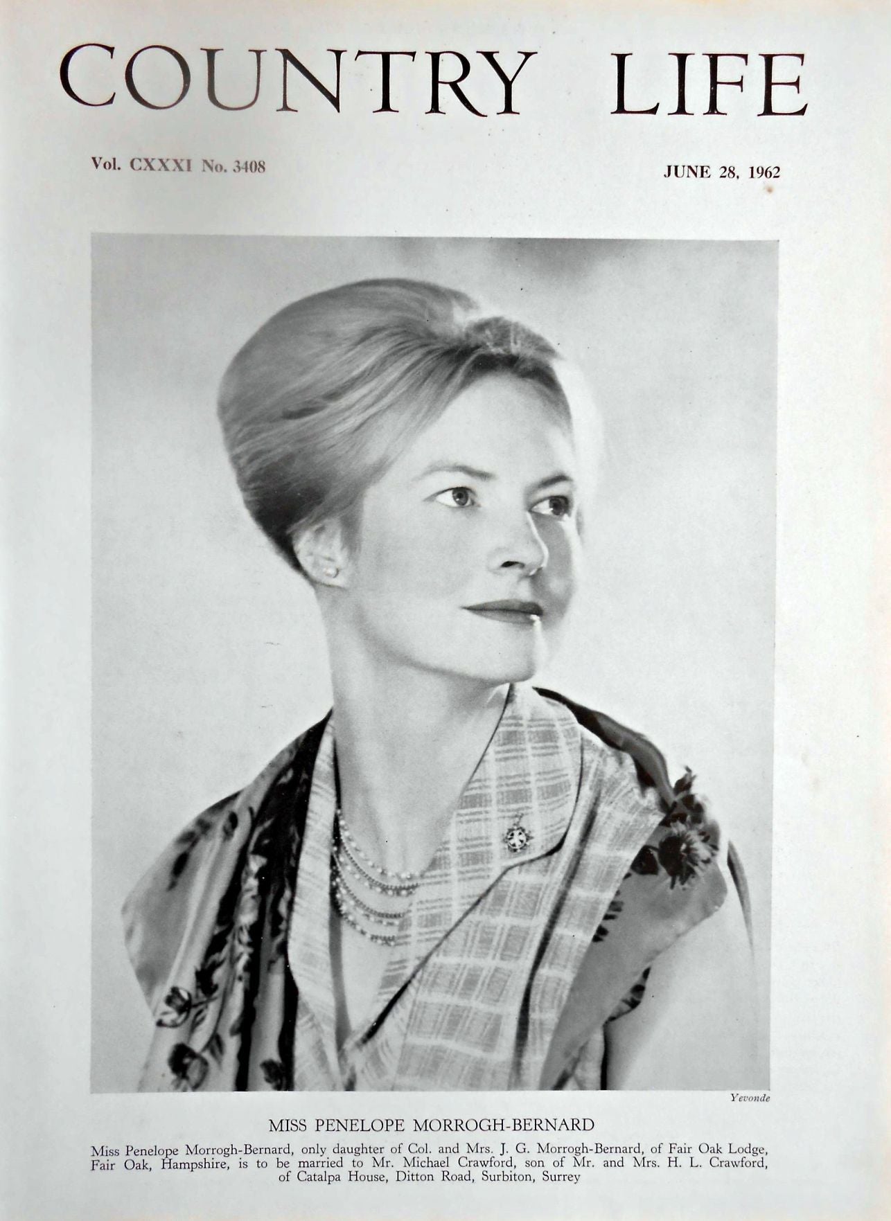 Miss Penelope Morrogh-Bernard Country Life Magazine Portrait June 28, 1962 Vol. CXXXI No. 3408 - Copy