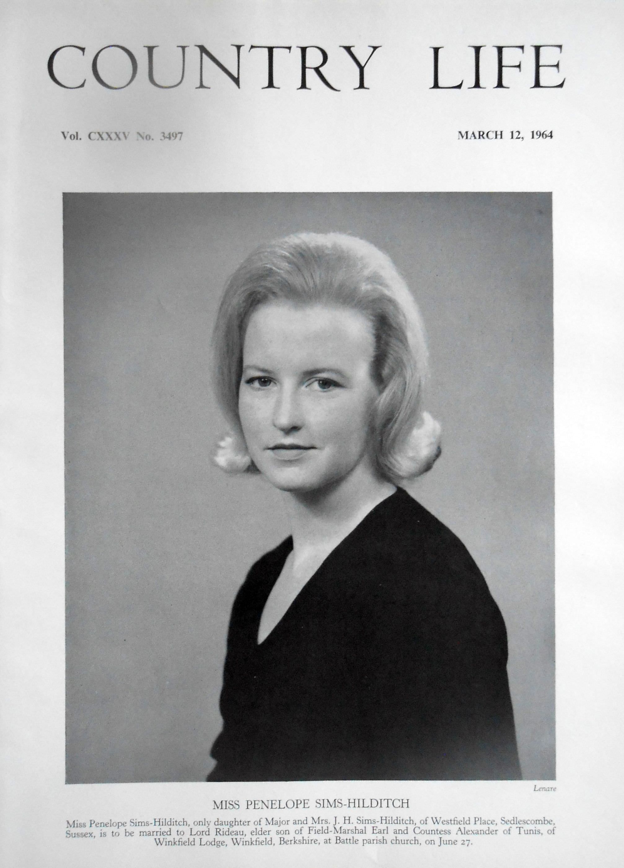 Miss Penelope Sims-Hilditch Country Life Magazine Portrait March 12, 1964 Vol. CXXXV No. 3497 - Copy