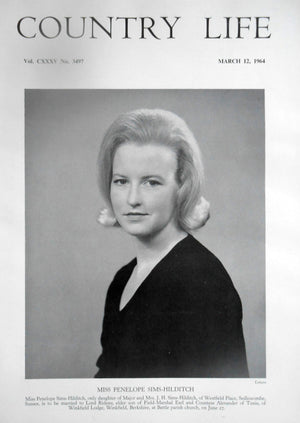 Miss Penelope Sims-Hilditch Country Life Magazine Portrait March 12, 1964 Vol. CXXXV No. 3497