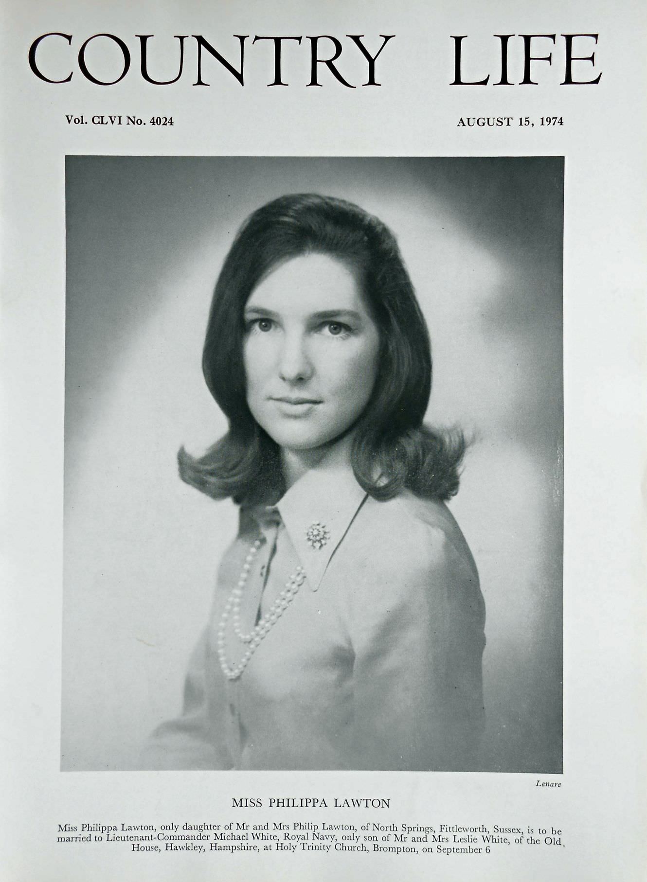 Miss Philippa Lawton Country Life Magazine Portrait August 15, 1974 Vol. CLVI No. 4024 - Copy
