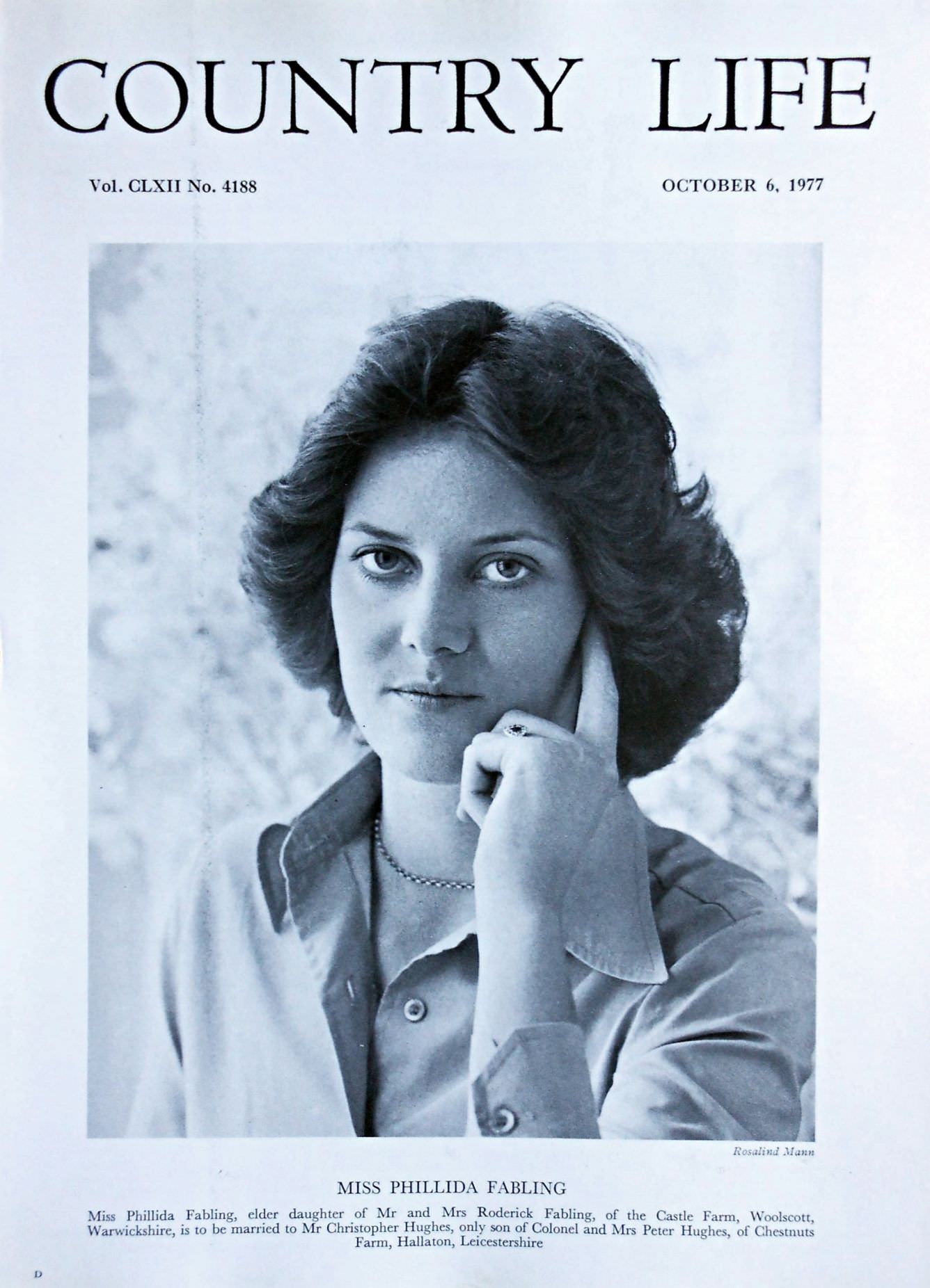 Miss Phillida Fabling Country Life Magazine Portrait October 6, 1977 Vol. CLXII No. 4188