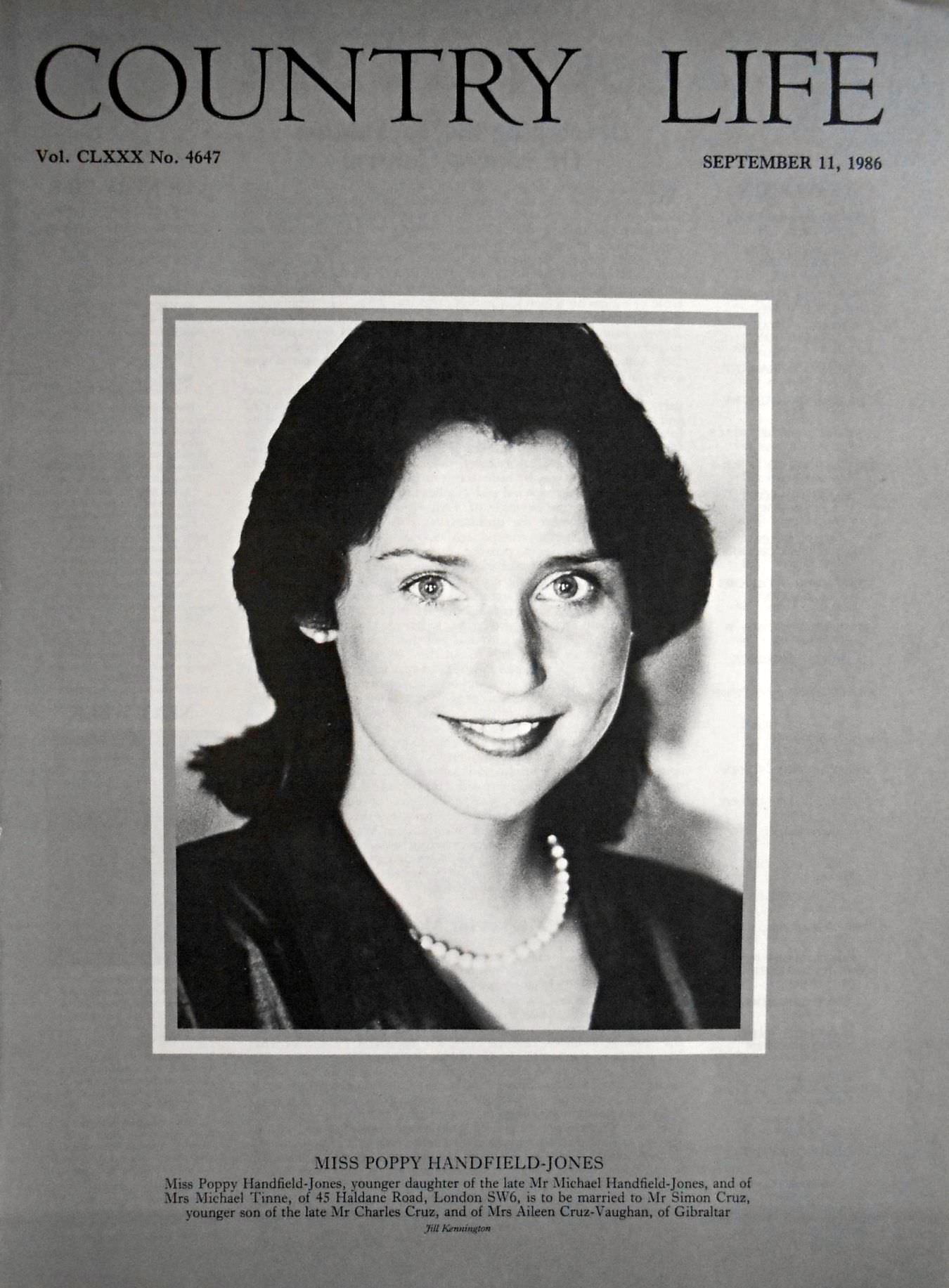 Miss Poppy Handfield-Jones Country Life Magazine Portrait September 11, 1986 Vol. CLXXX No. 4647