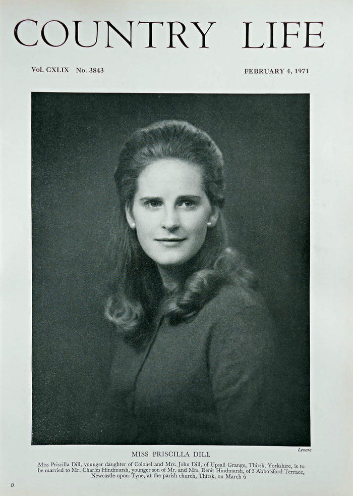 Miss Priscilla Dill Country Life Magazine Portrait February 4, 1971 Vol. CXLIX No. 3843