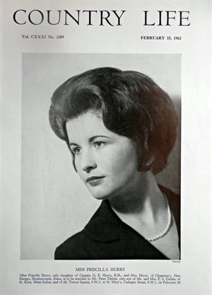Miss Priscilla Hurry Country Life Magazine Portrait February 15, 1962 Vol. CXXXI No. 3389 - Copy